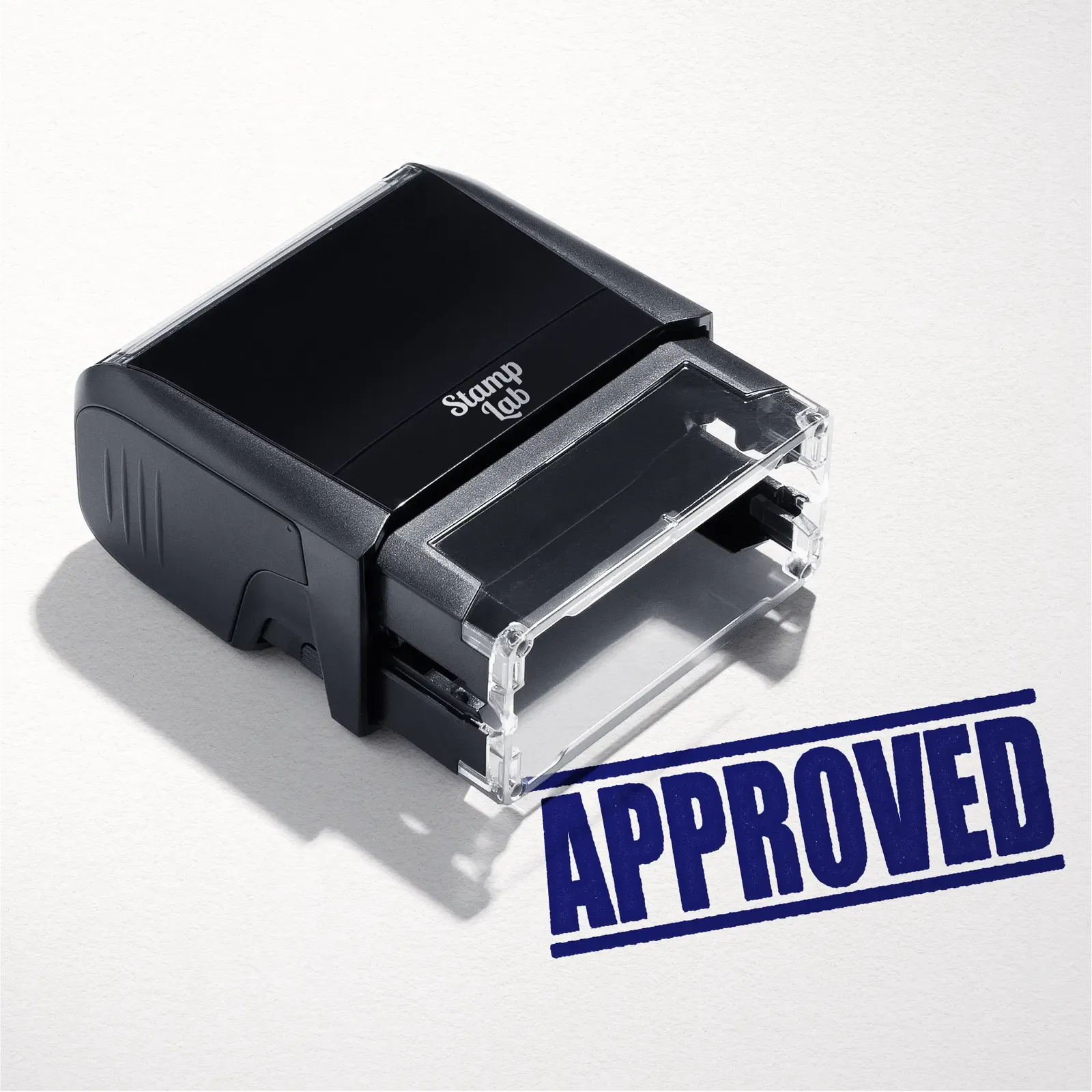 Mock up design or lifestyle image of 'APPROVED' rubber stamp blue ink in paper background stampers hand stamp office business inventory documents blue