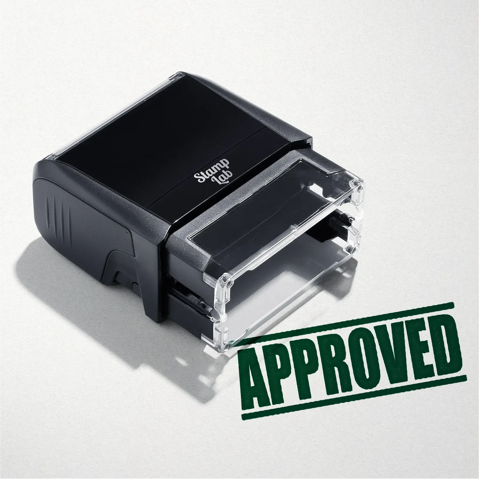 Mock up design or lifestyle image of 'APPROVED' rubber stamp green ink in paper background stampers hand stamp office business inventory documents green