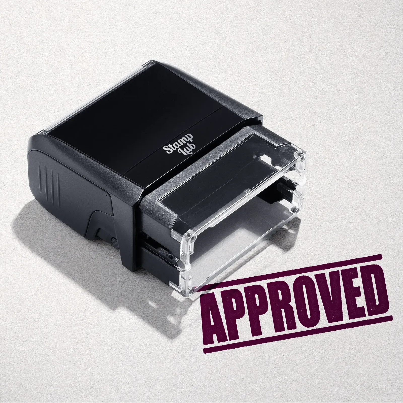 "Mock up design or lifestyle image of 'APPROVED' rubber stamp maroon ink in paper background stampers hand stamp office business inventory documents maroon
"