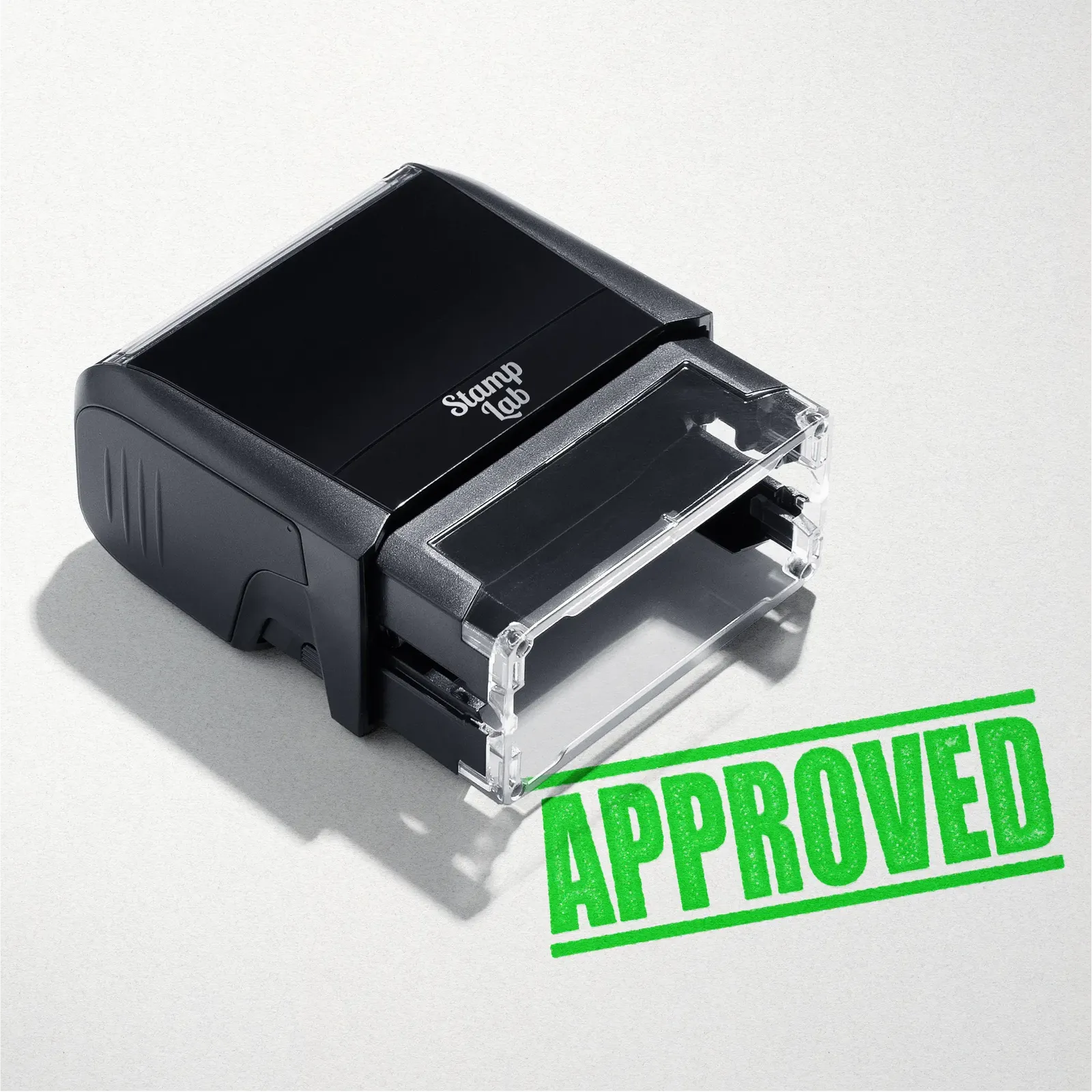 "Mock up design or lifestyle image of 'APPROVED' rubber stamp apple green ink in paper background stampers hand stamp office business inventory documents apple green
"