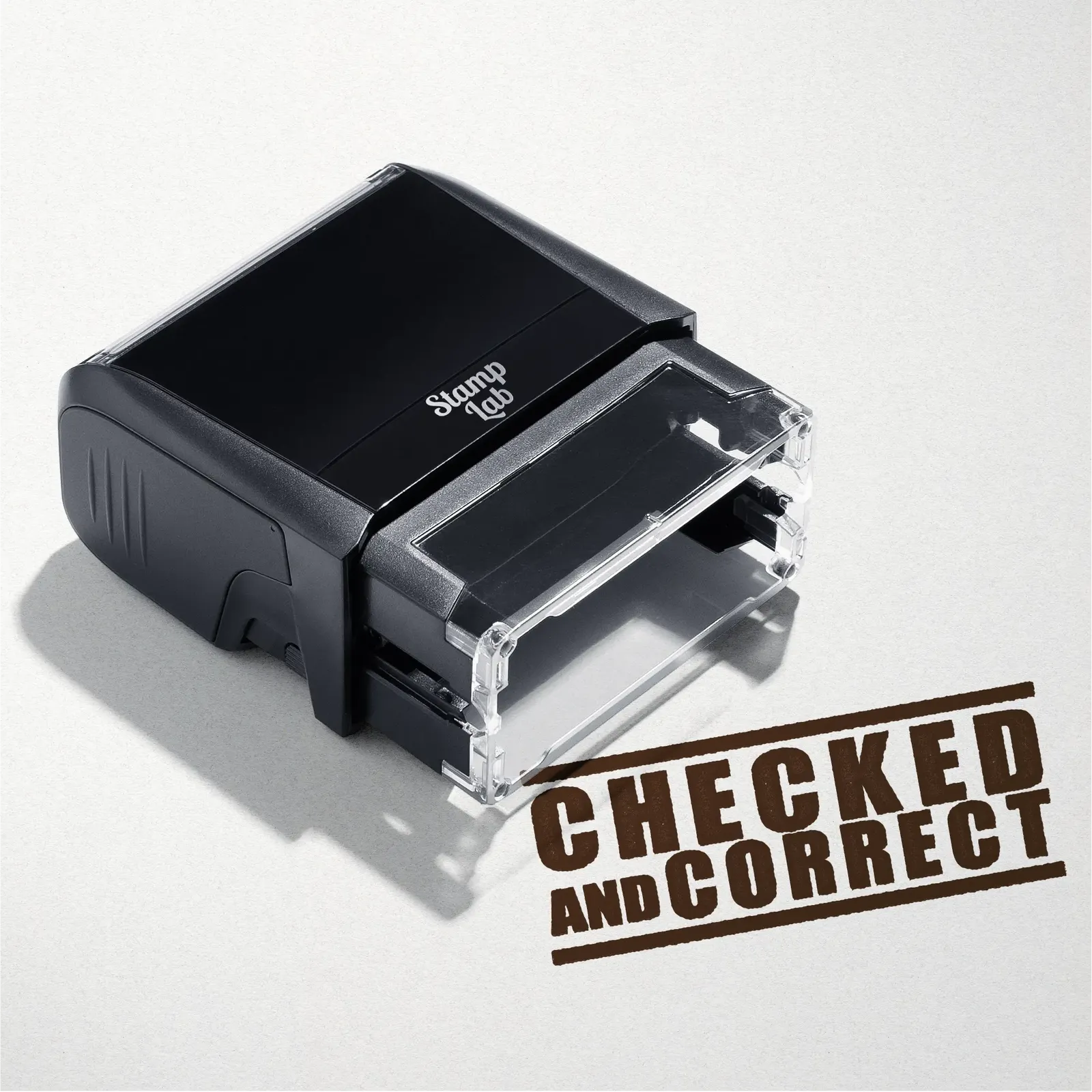 Self-inking Checked and Correct rubber stamp brown ink