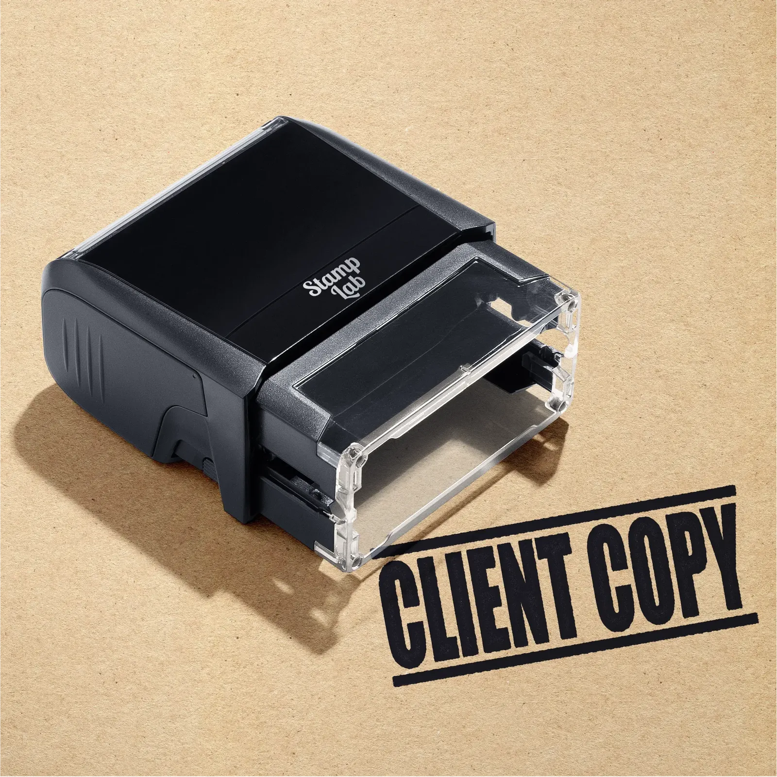 "Mock up design or lifestyle image of 'CLIENT COPY' rubber stamp black ink in paper background stampers hand stamp office business inventory documents black
"