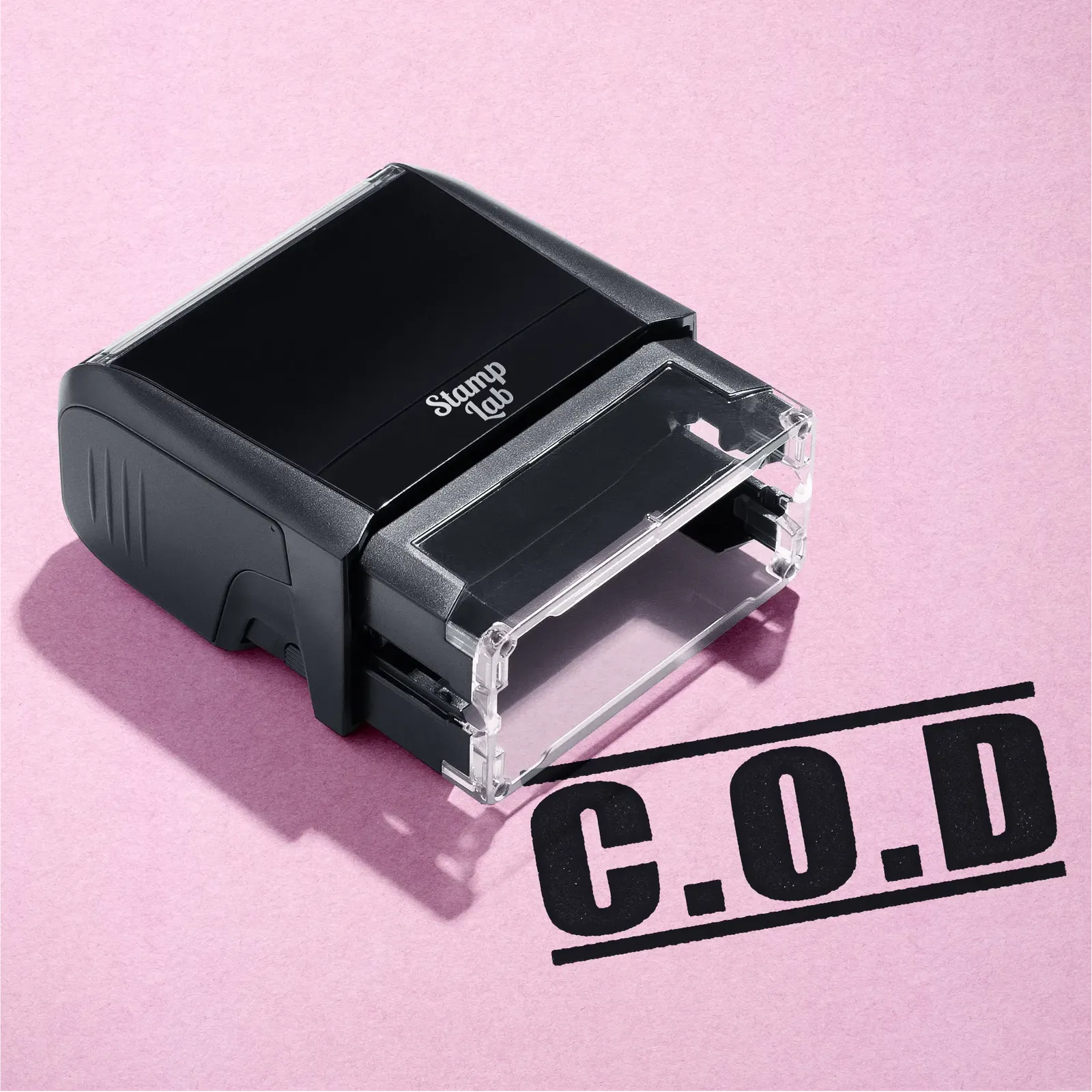 mock up design or lifestyle image of COD rubber stamp black ink in paper background stampers hand stamp office business inventory documents