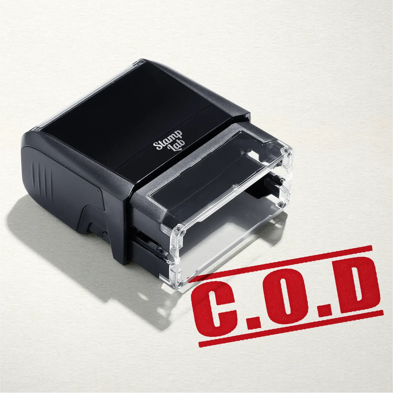 mock up design or lifestyle image of COD rubber stamp red ink in paper background stampers hand stamp office business inventory documents