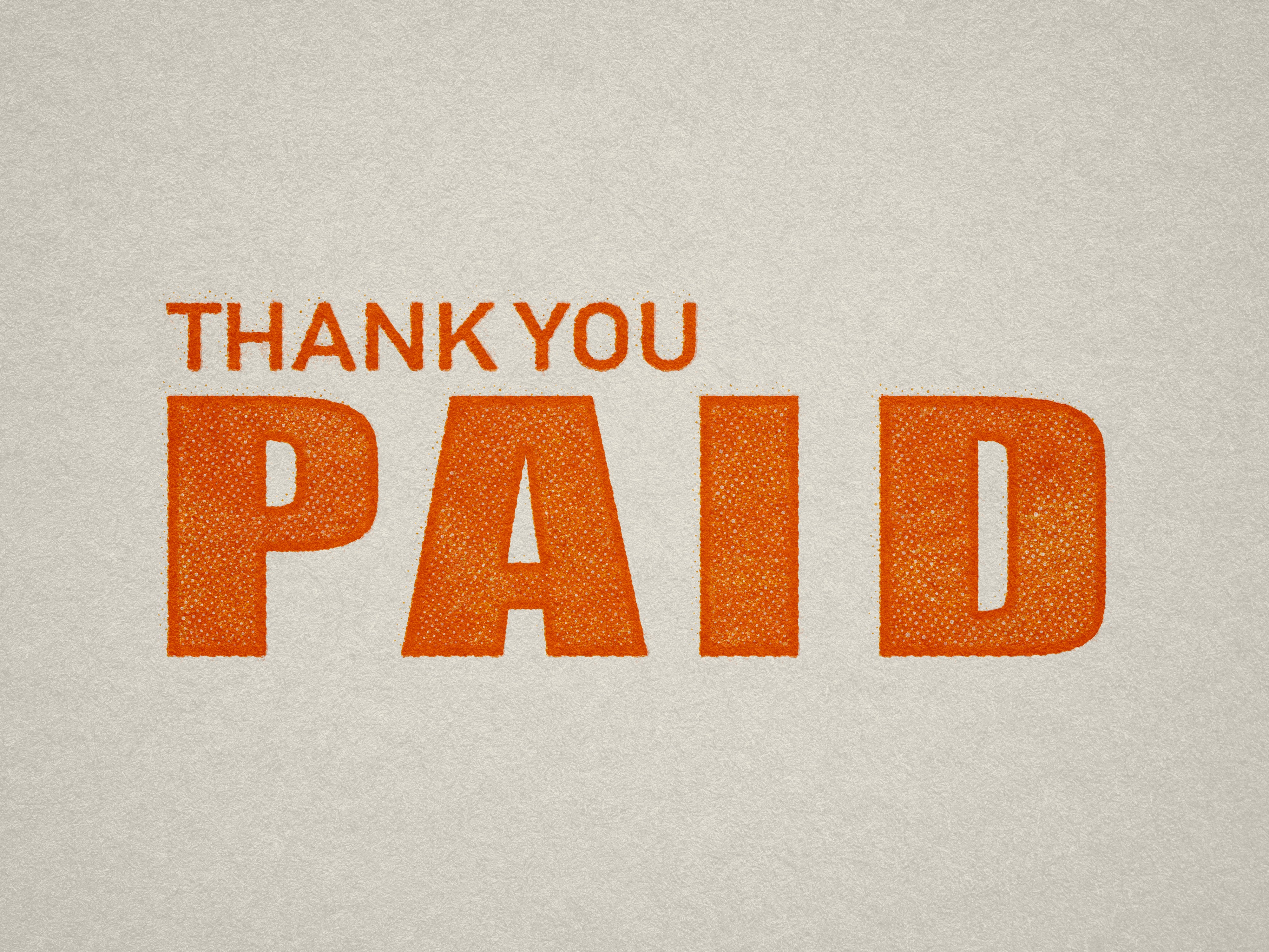 predesigned orange Thank you Paid stamp