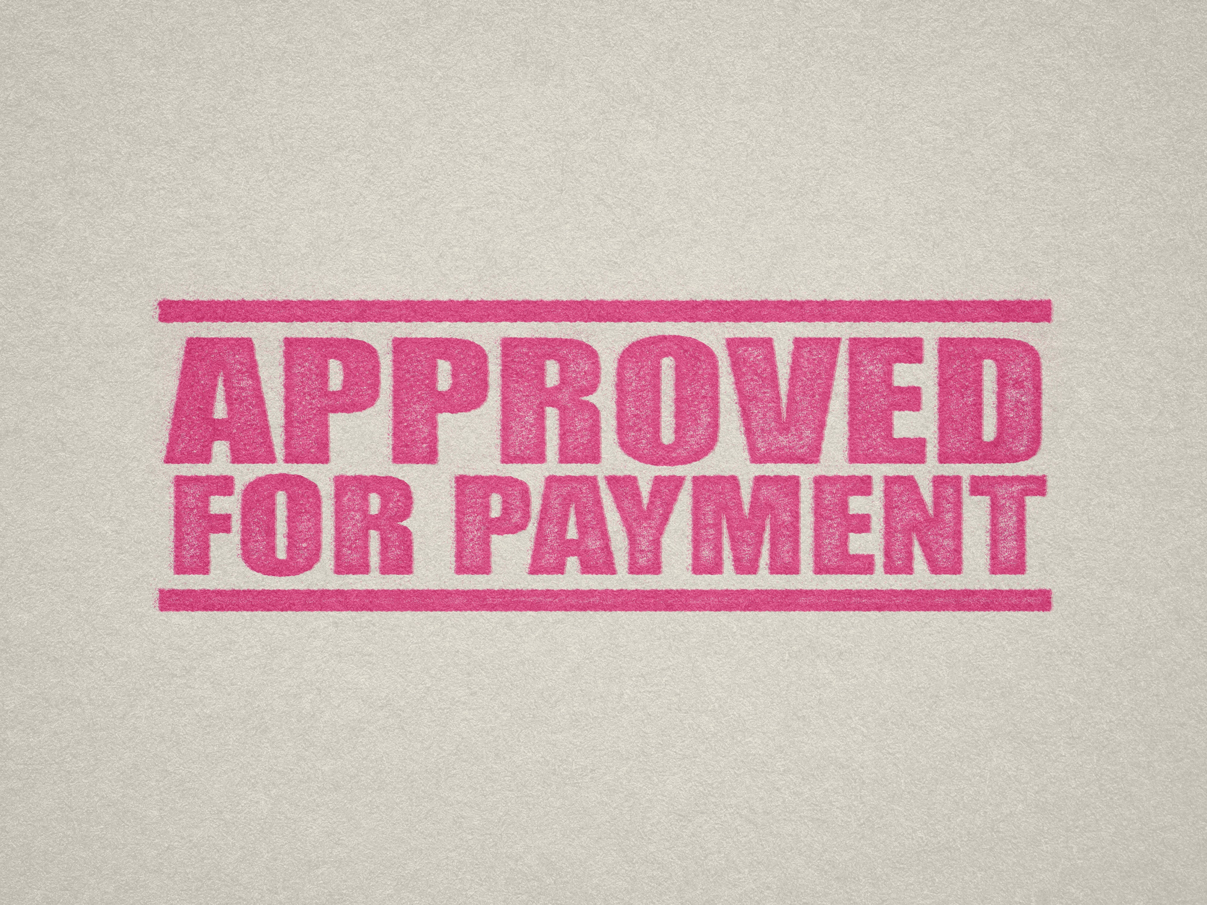 mock up design of 'Approved For Payment" rubber stamp mint ink in paper background stampers hand stamp office business inventory documents