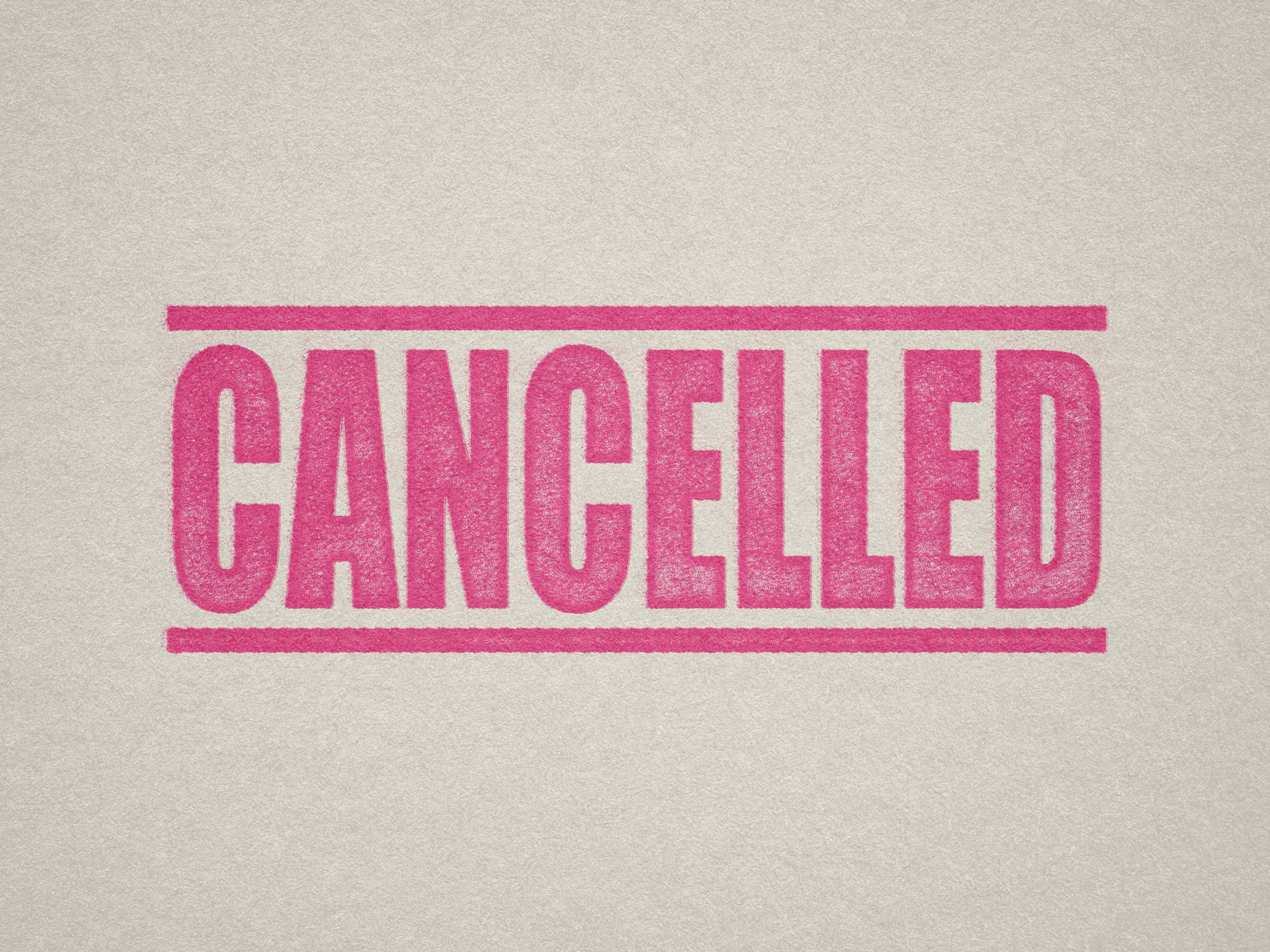 mock up design of 'Cancelled' rubber stamp pink ink in paper background stampers hand stamp office business inventory documents self inking prefill refillable stamps stamping