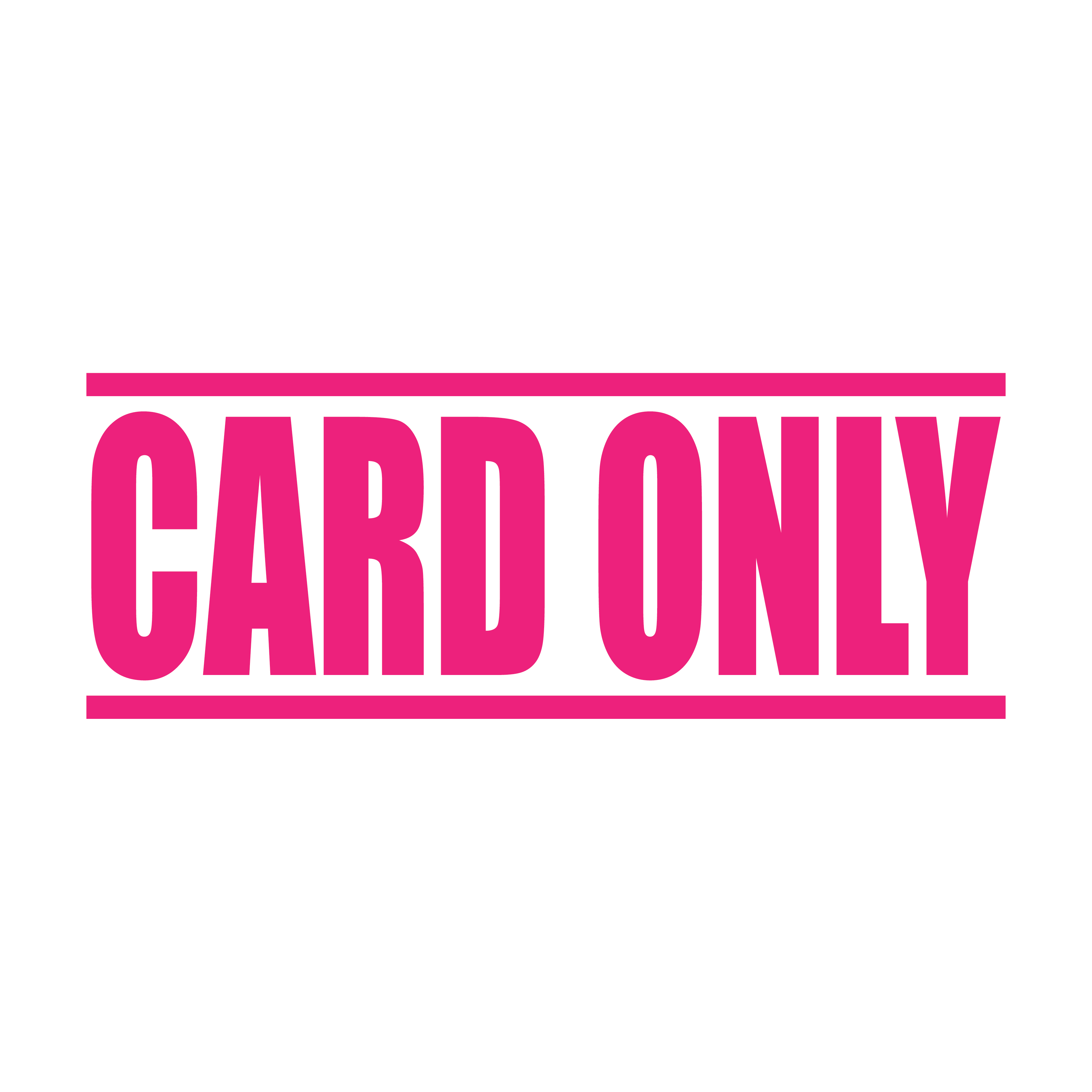 A pink self inking rubber stamp with the word 'Card Only' printed in bold capital letters in pink ink. stampers hand stamp office business inventory documents