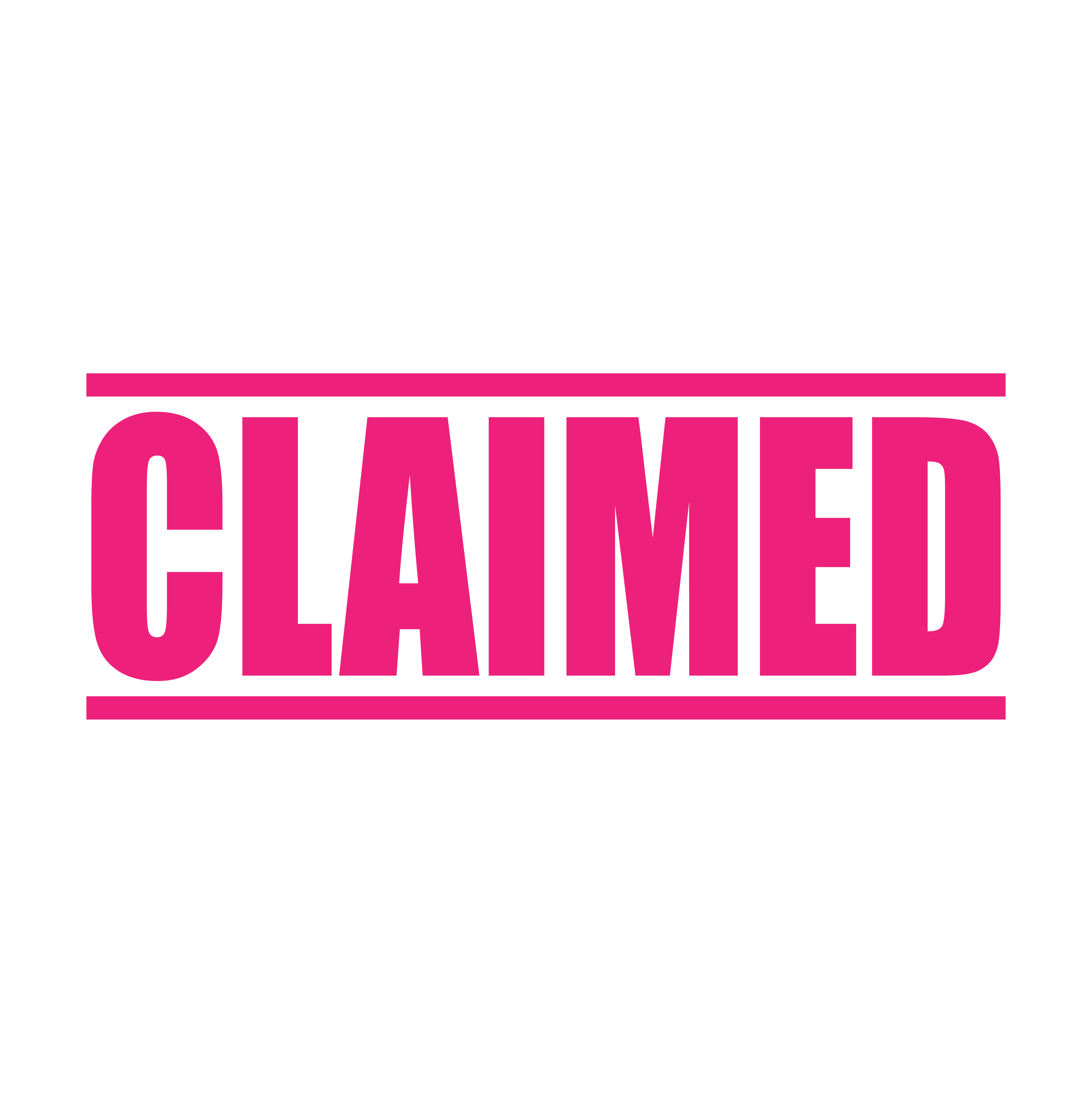 A pink self inking rubber stamp with the word 'Claimed' printed in bold capital letters in pink ink. stampers hand stamp office business inventory documents self inking prefill refillable stamps stamping