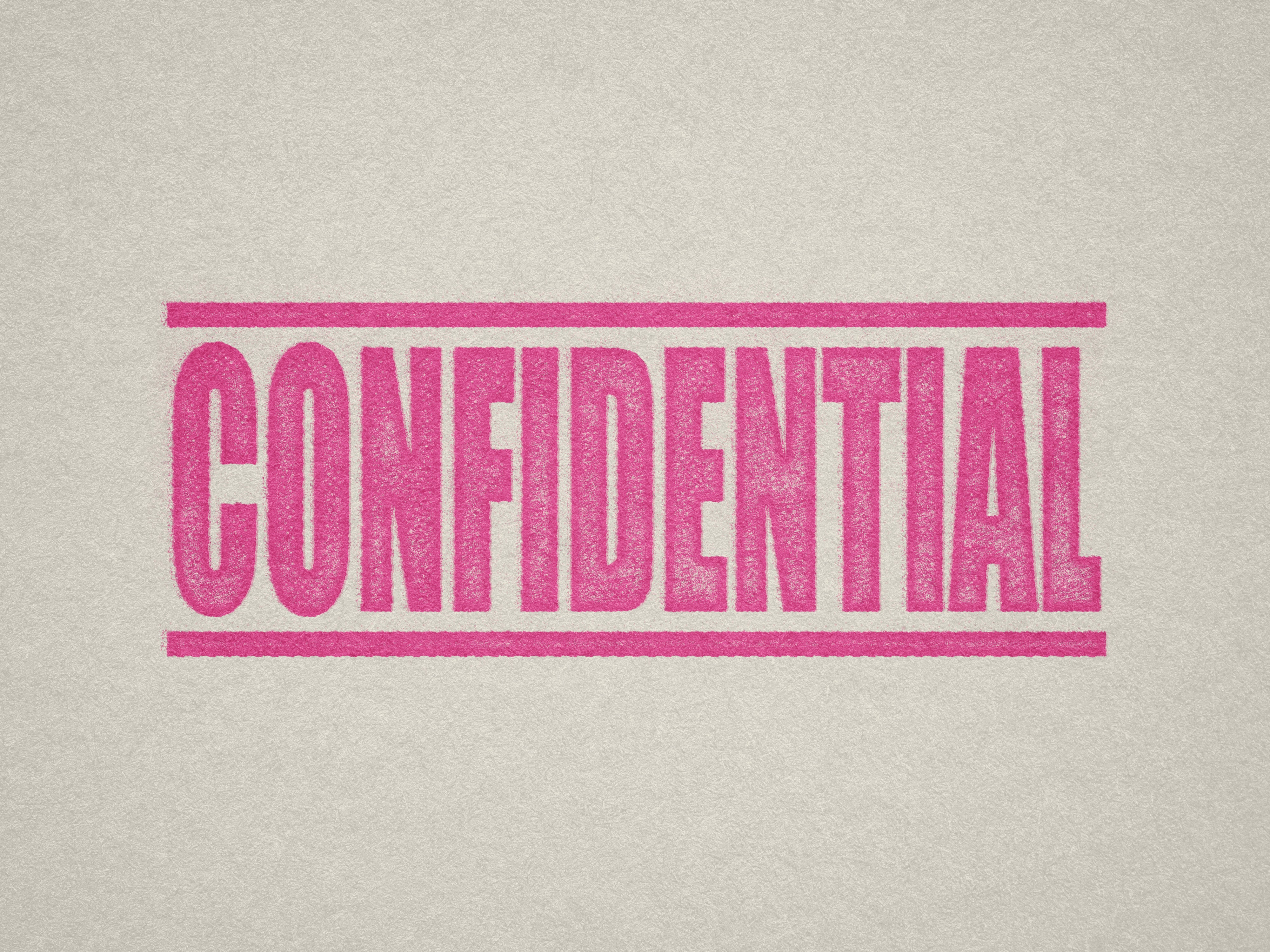 mock up design of 'Confidential' rubber stamp pink ink in paper background stampers hand stamp office business inventory documents self inking prefill refillable stamps stamping