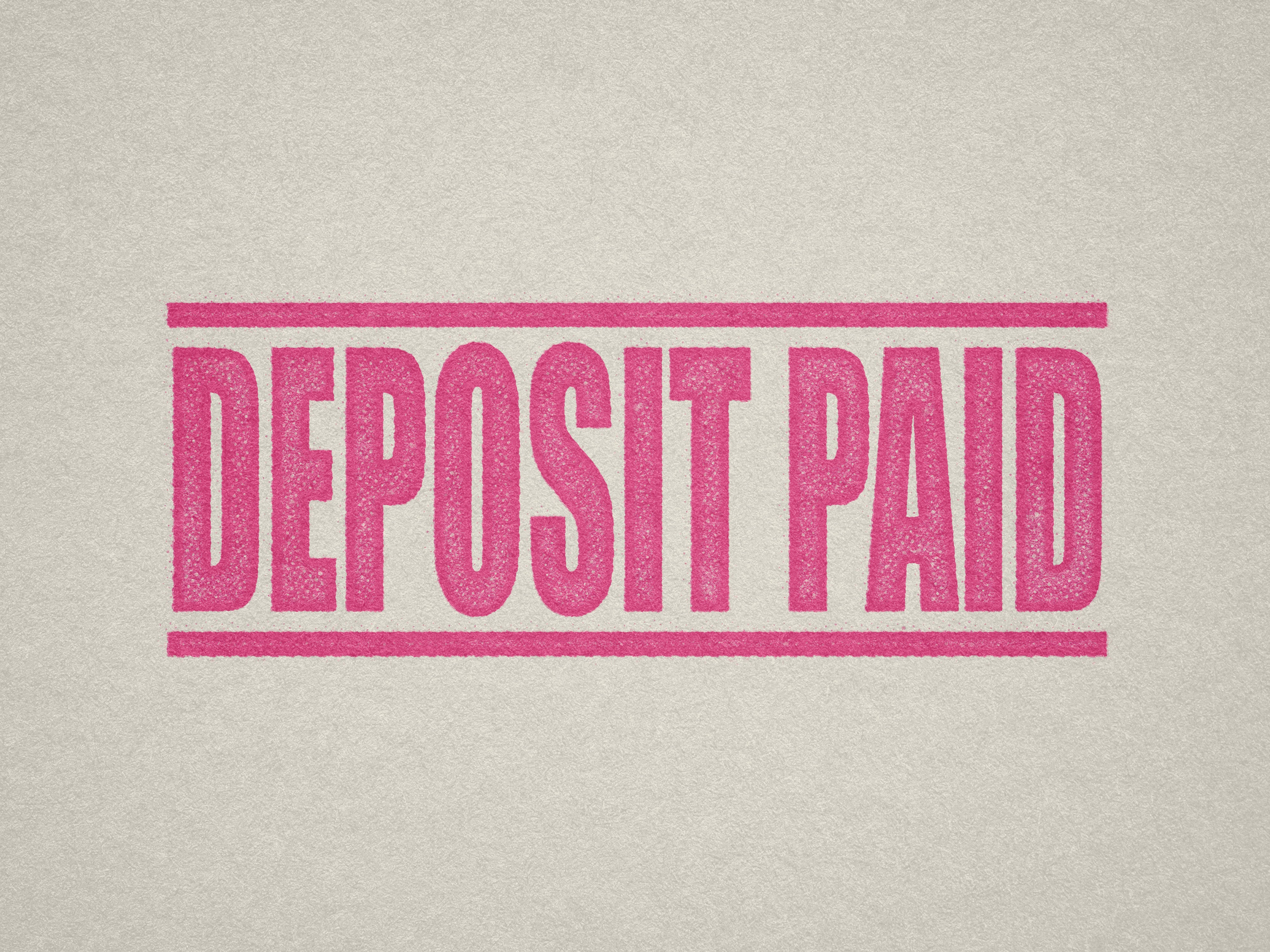 mock up design of 'Deposit Paid' rubber stamp pink ink in paper background stampers hand stamp office business inventory documents self inking prefill refillable stamps stamping