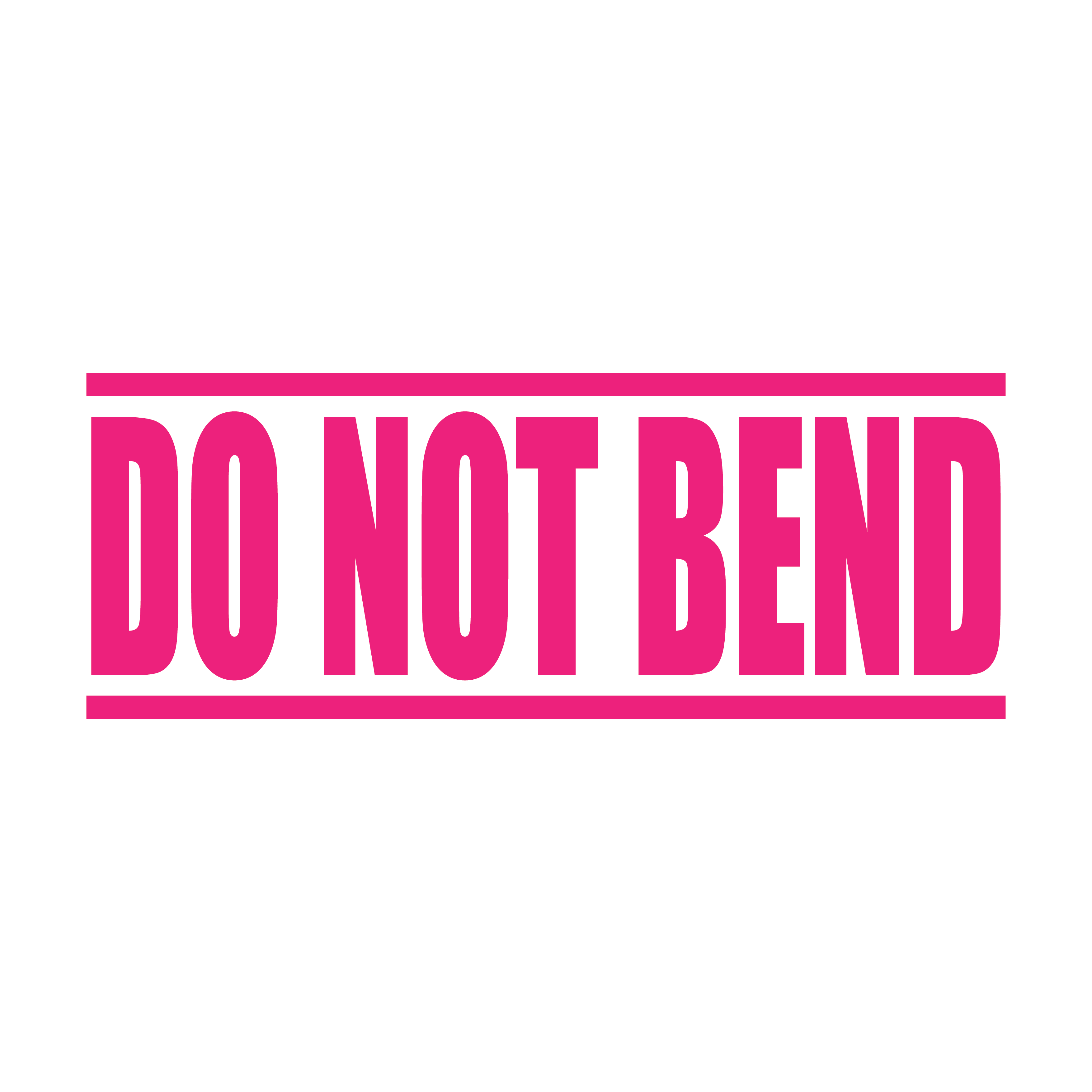 A pink self inking rubber stamp with the word 'DO NOT BEND ' printed in bold capital letters in pink ink. stampers hand stamp office business inventory documents