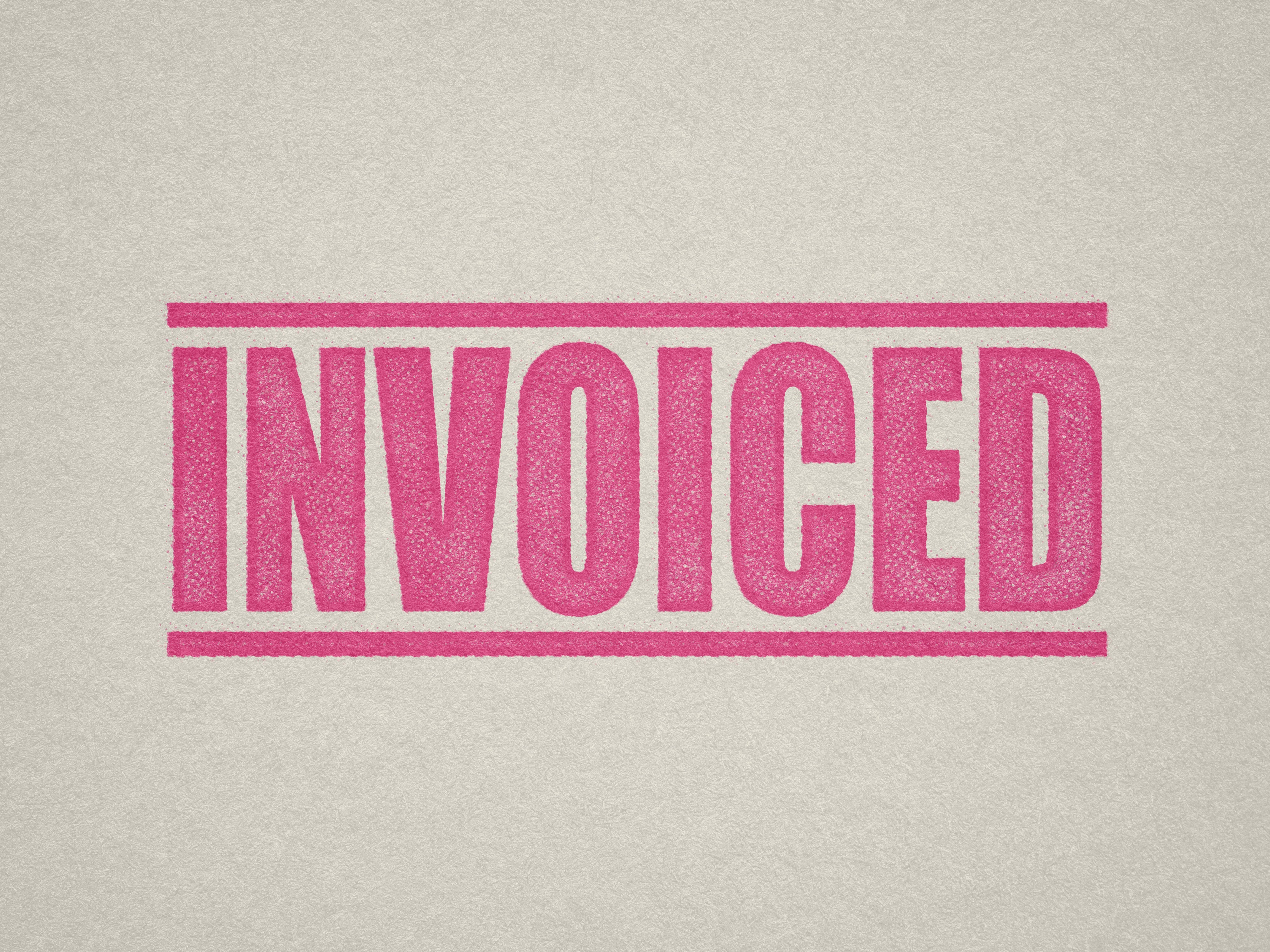 mock up design of INVOICED rubber stamp pink ink in paper background stampers hand stamp office business inventory documents