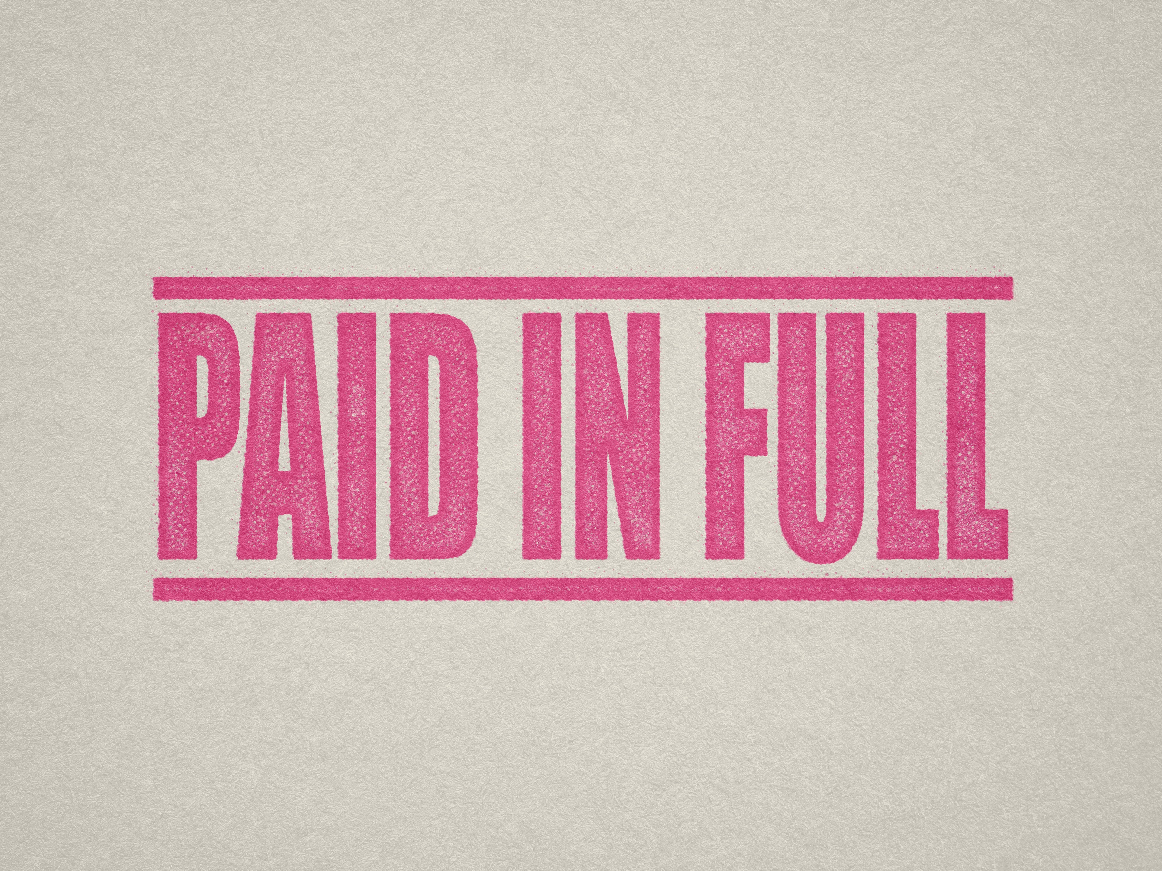 mock up design of 'Paid In Full' rubber stamp pink ink in paper background stampers hand stamp office business inventory documents