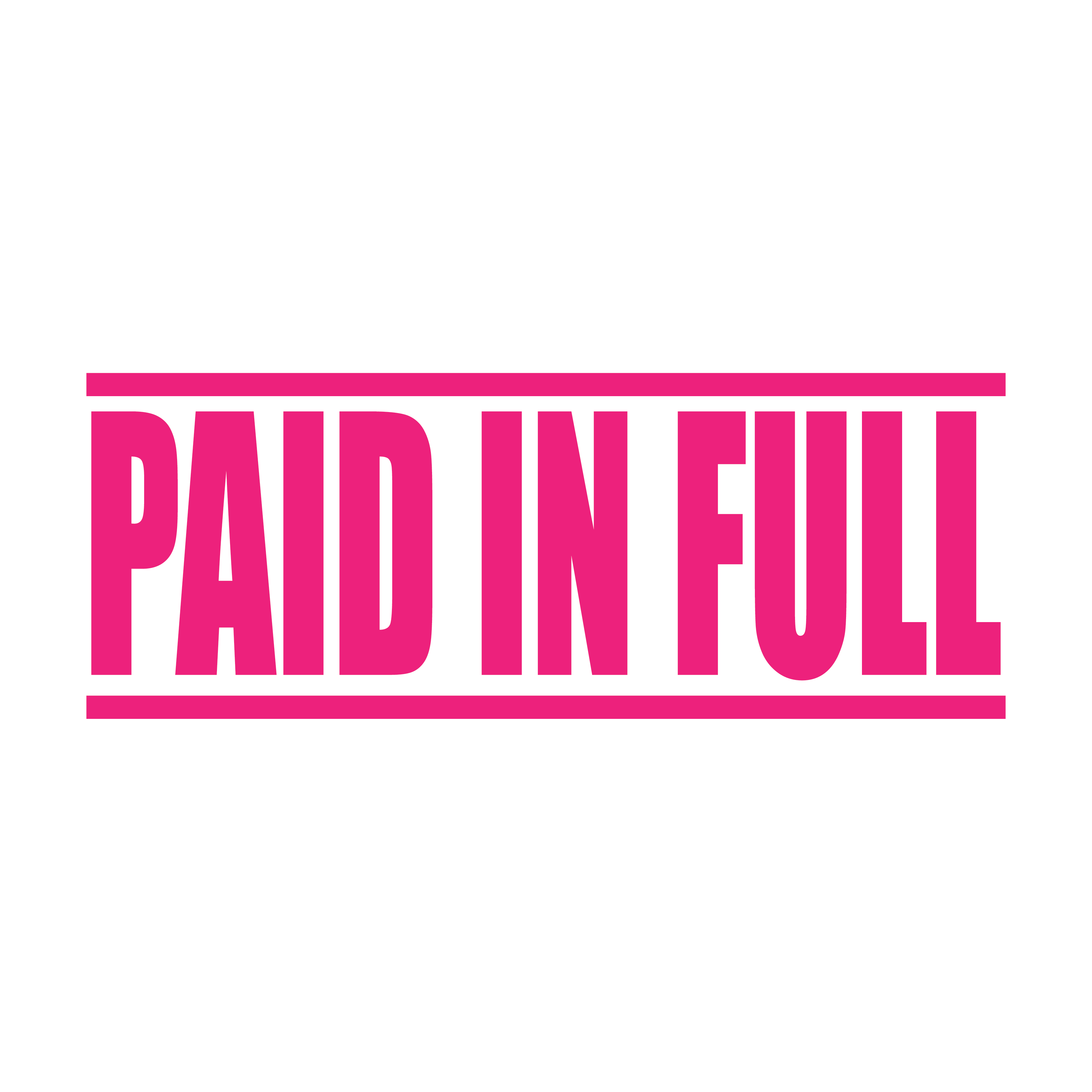 A pink self inking rubber stamp with the word 'Paid In Full' printed in bold capital letters in pink ink. stampers hand stamp office business inventory documents