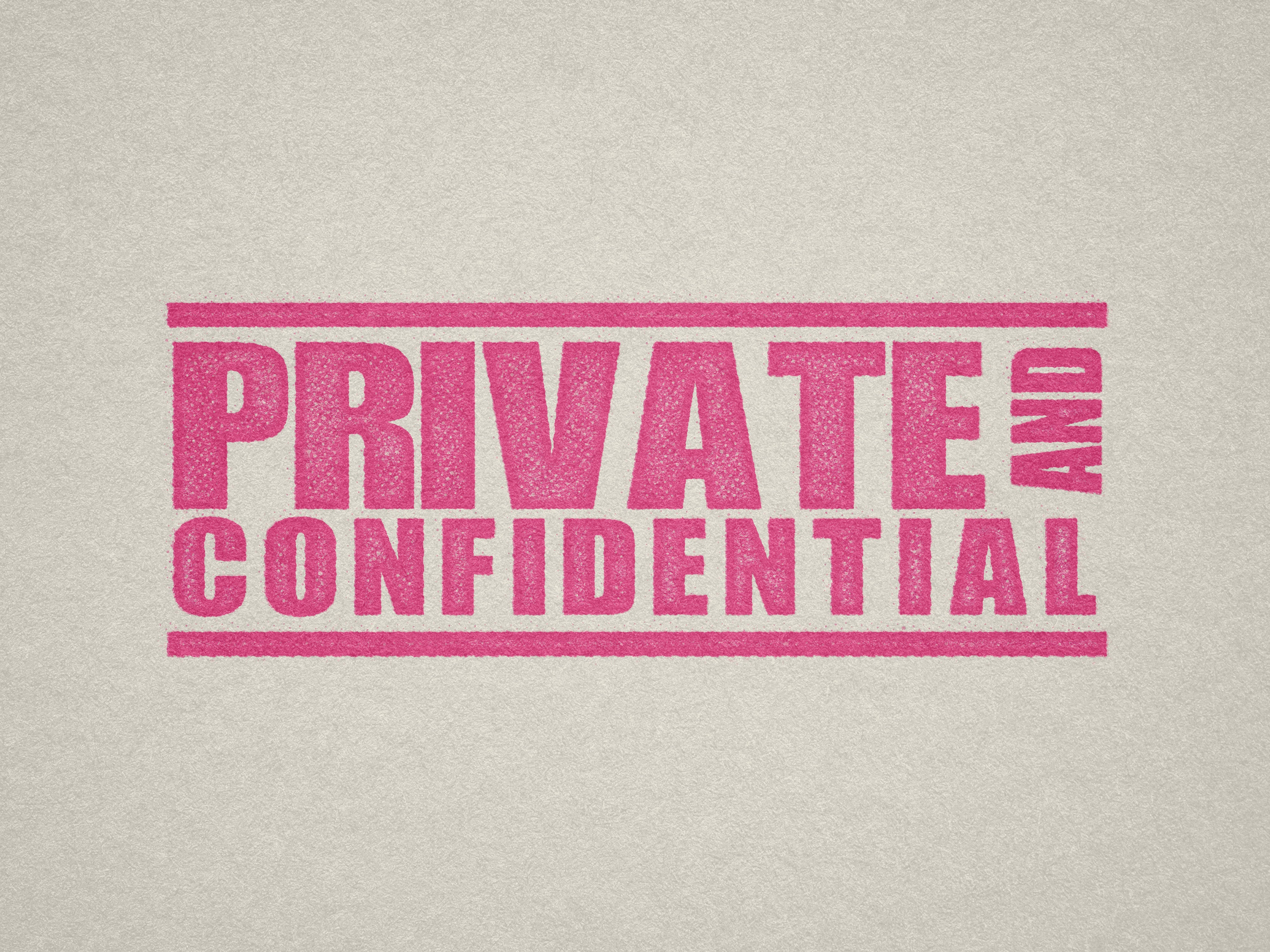 mock up design of 'Private and Confidential" rubber stamp pink ink in paper background stampers hand stamp office business inventory documents