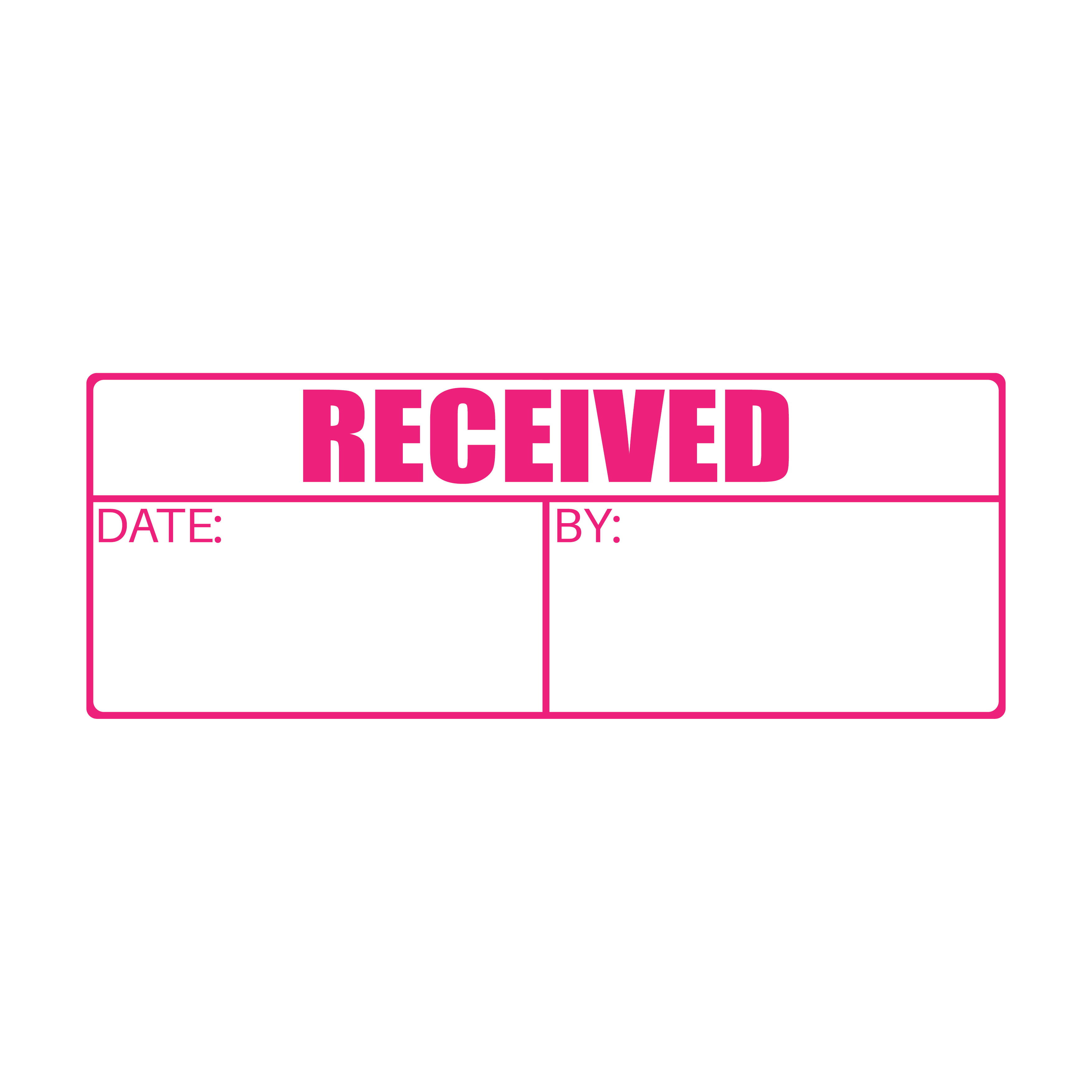Preinked RECEIVED Date and By stamp in Pink ink