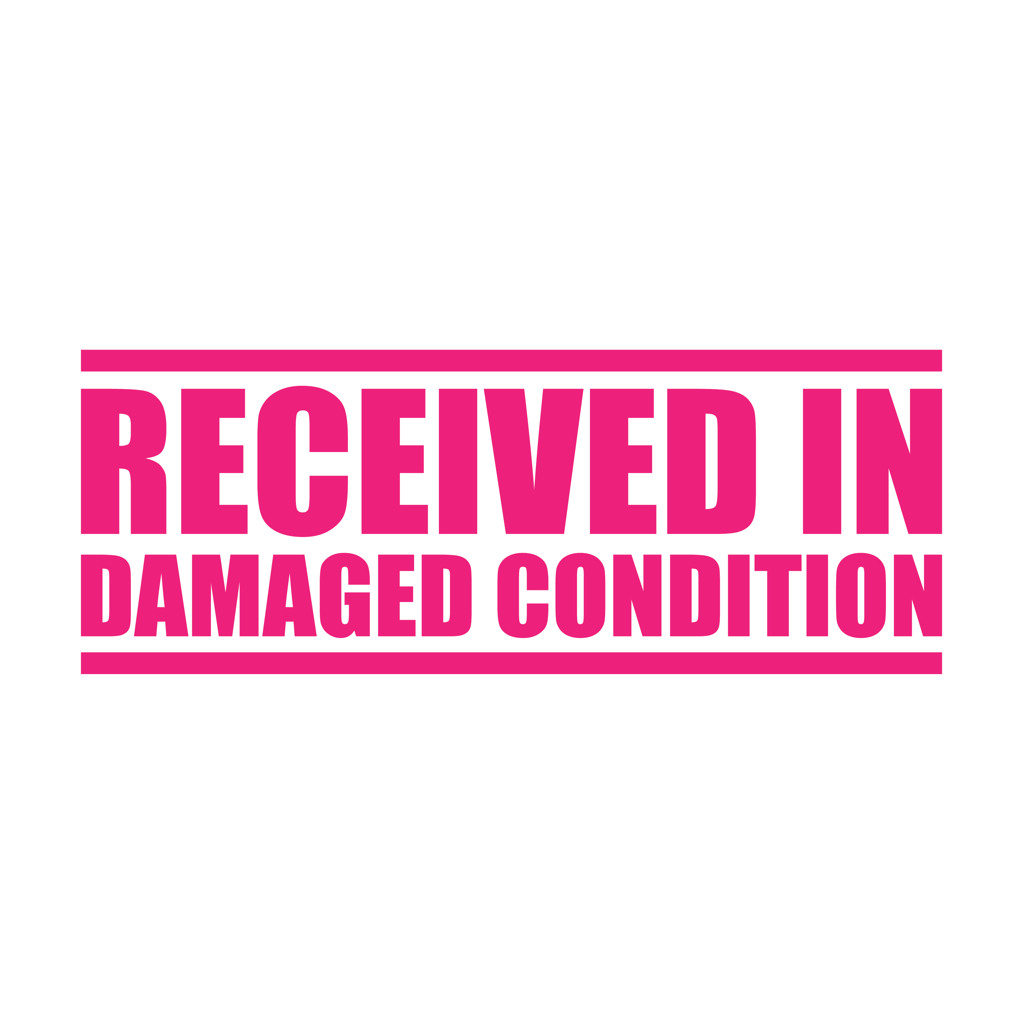 readymade self-inking RECEIVED IN DAMAGED CONDITION stamp in Pink ink