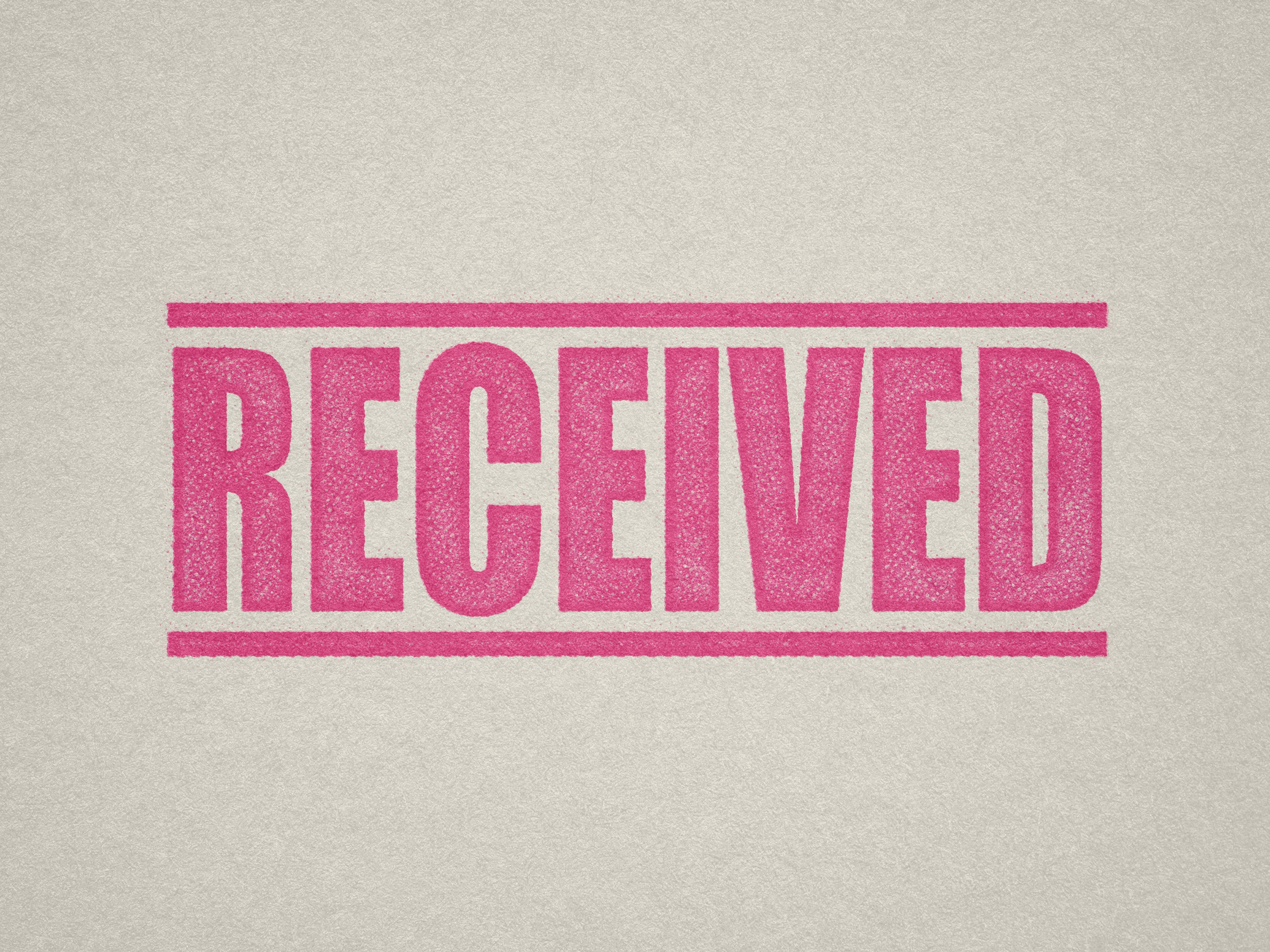mock up design of 'Received " rubber stamp pink ink in paper background stampers hand stamp office business inventory documents self inking prefill refillable stamps stamping