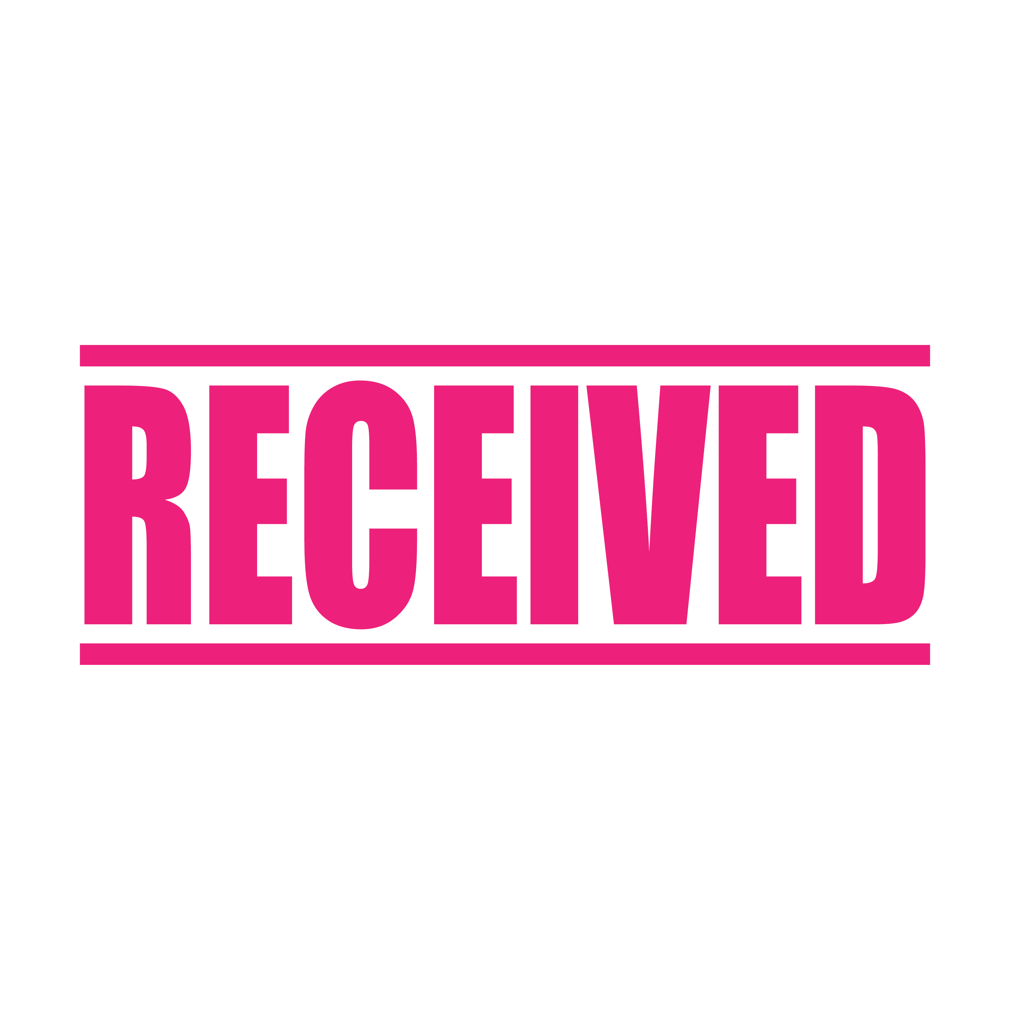 A pink self inking rubber stamp with the word 'Received ' printed in bold capital letters in pink ink. stampers hand stamp office business inventory documents self inking prefill refillable stamps stamping