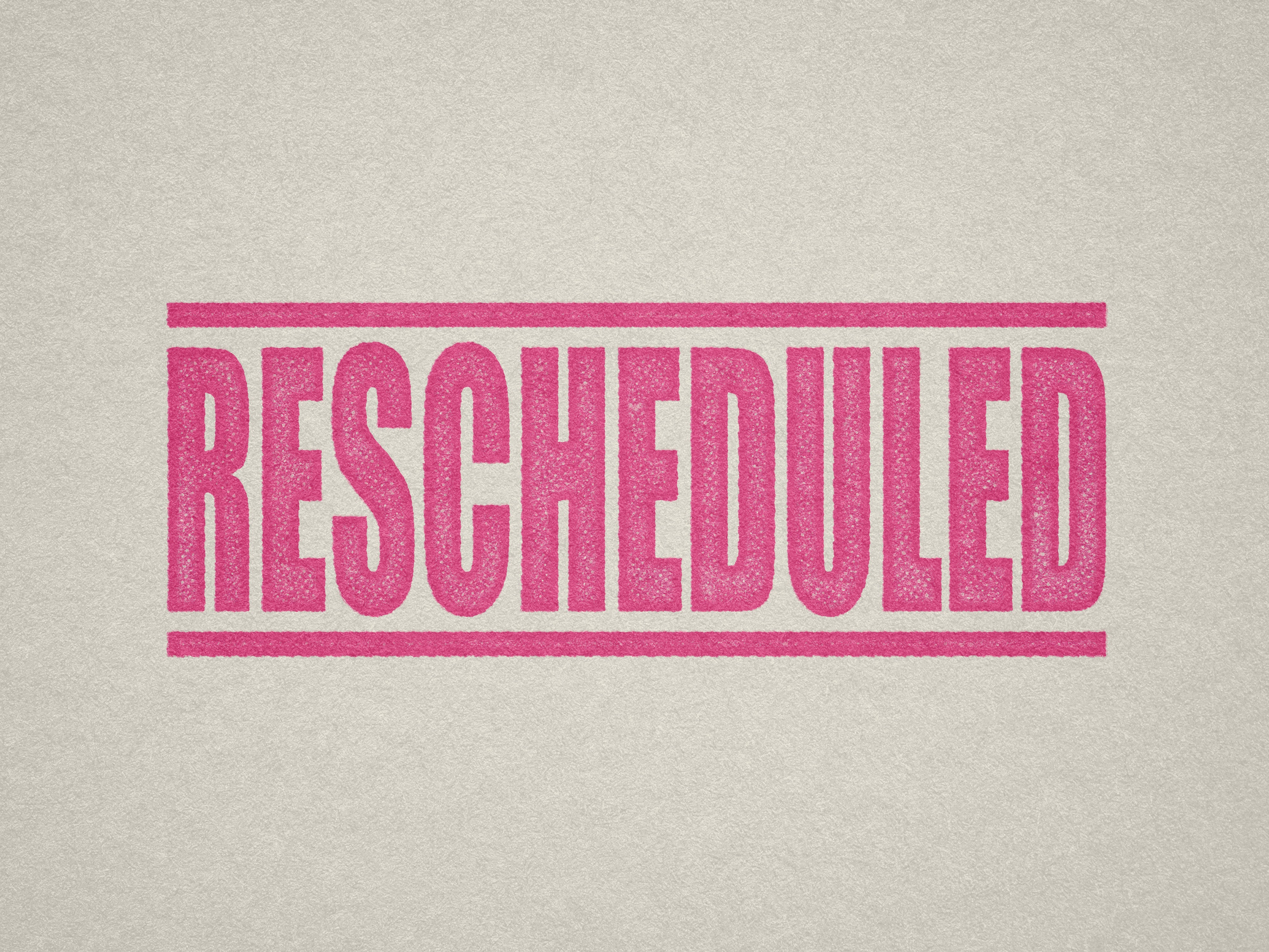 Rescheduled rubber hand stamp pink ink