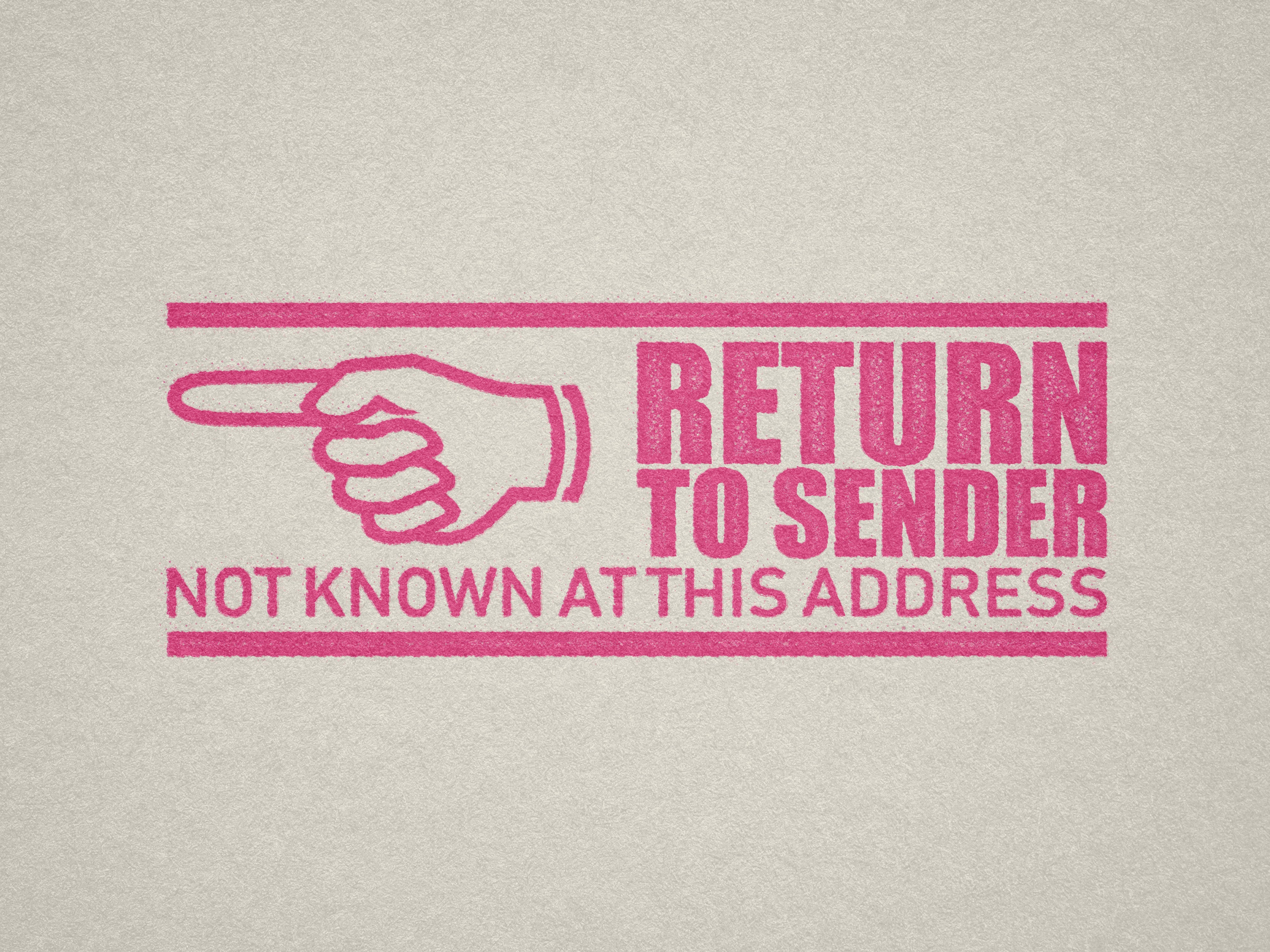 ready made RETURN TO SENDER stamp pink ink