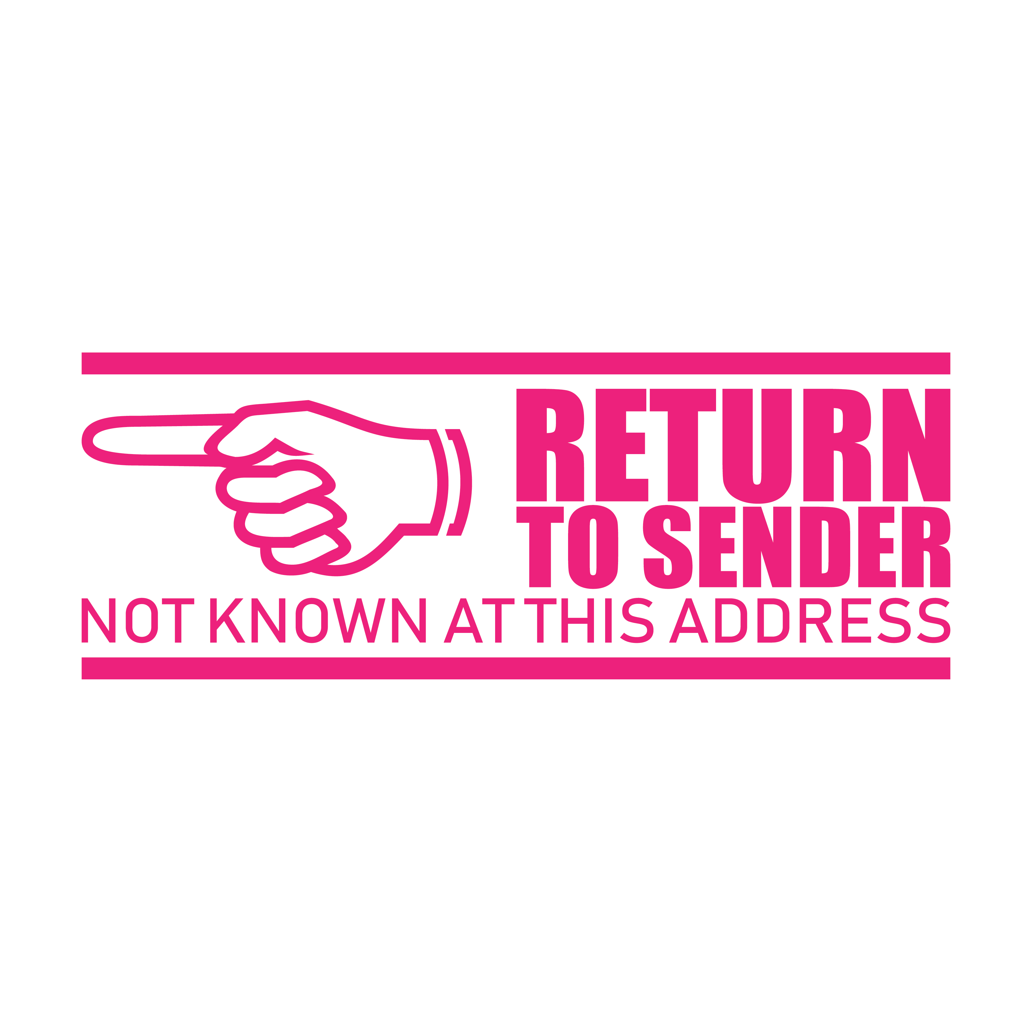 pink RETURN TO SENDER rubber stamp