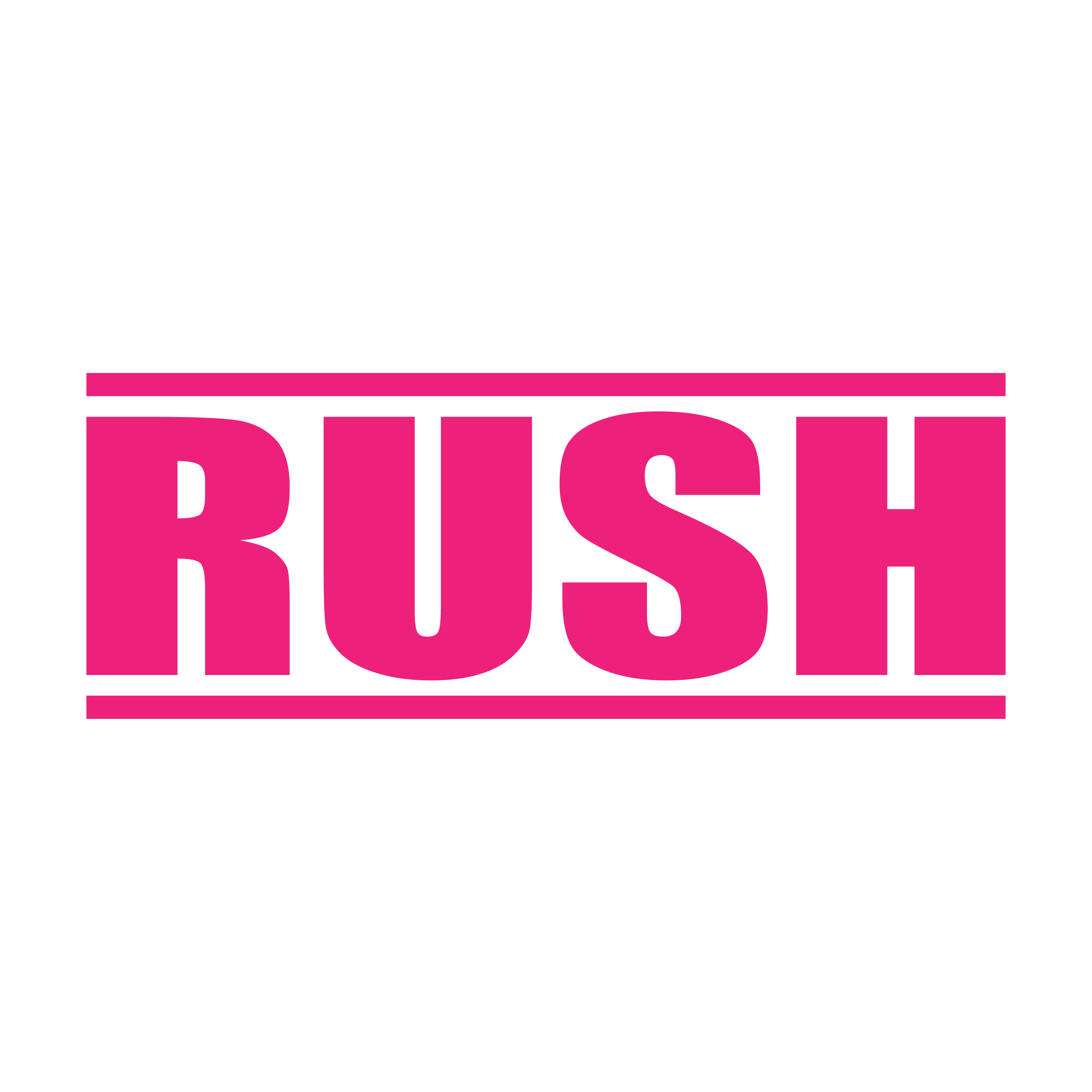 A pink stamp with the word 'RUSH' in bold capital letters, designed to be used on documents to mark them as urgent.