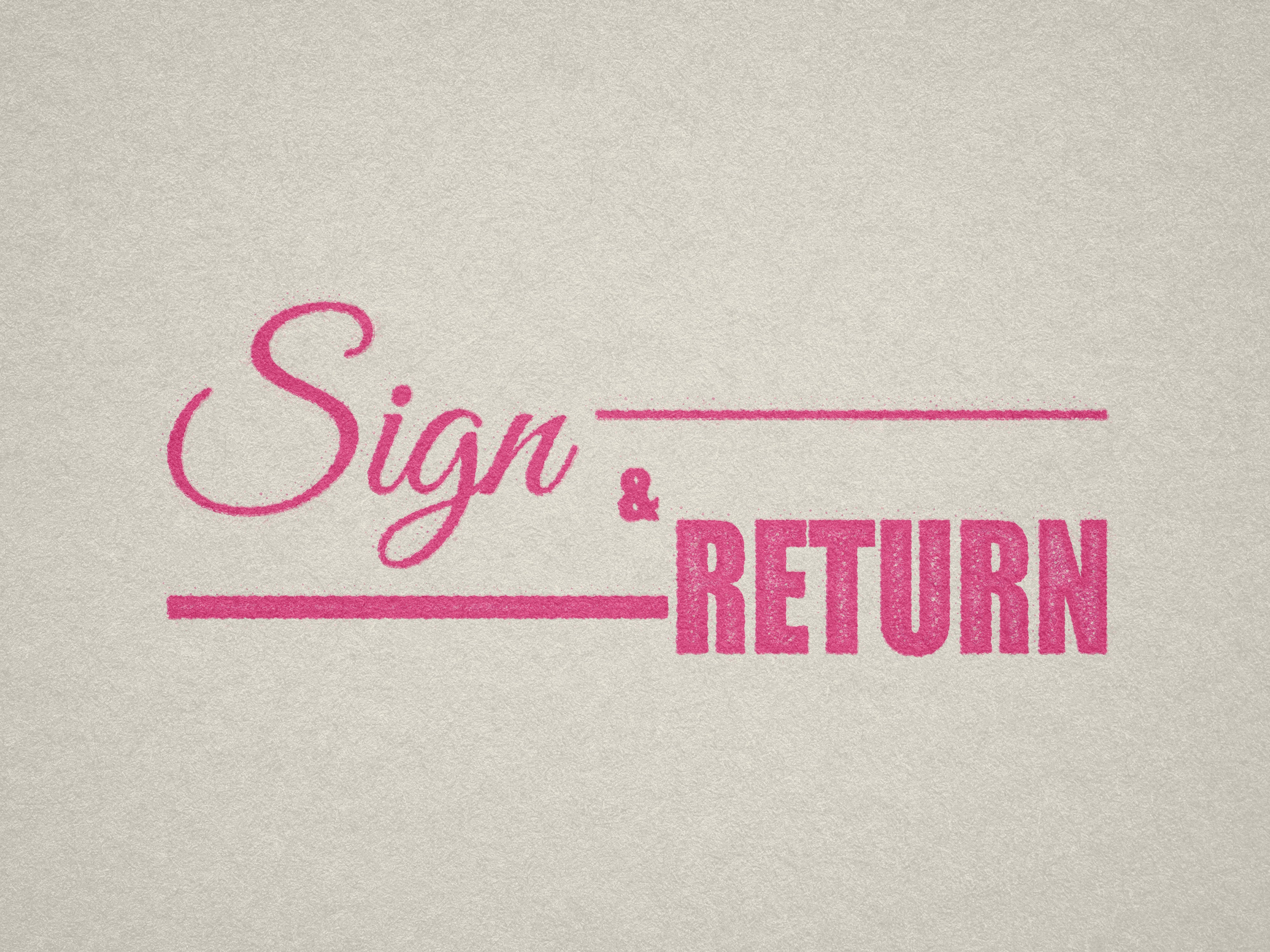 Sign and Return office stamp off the shelf design pink ink