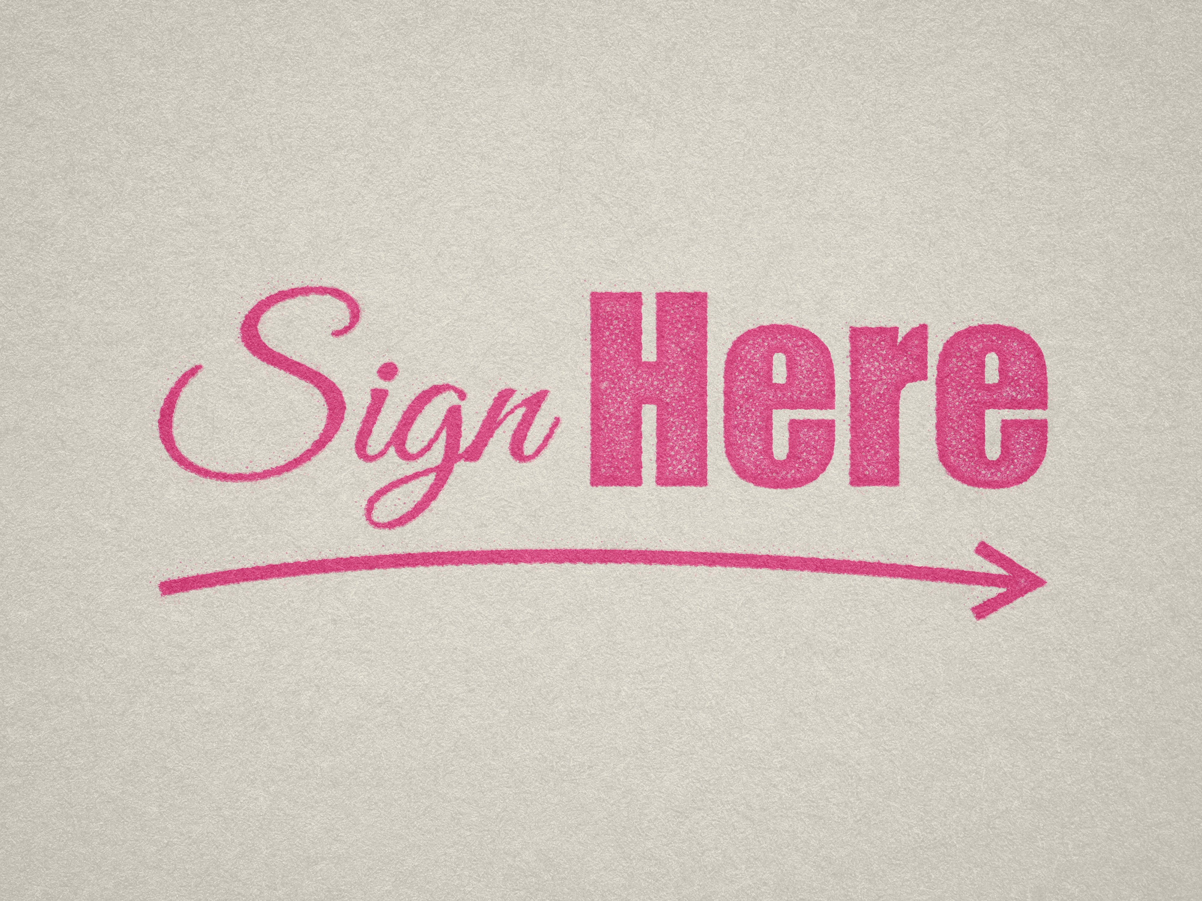 Pink ink Sign Here right rubber stamp stock design office stamp