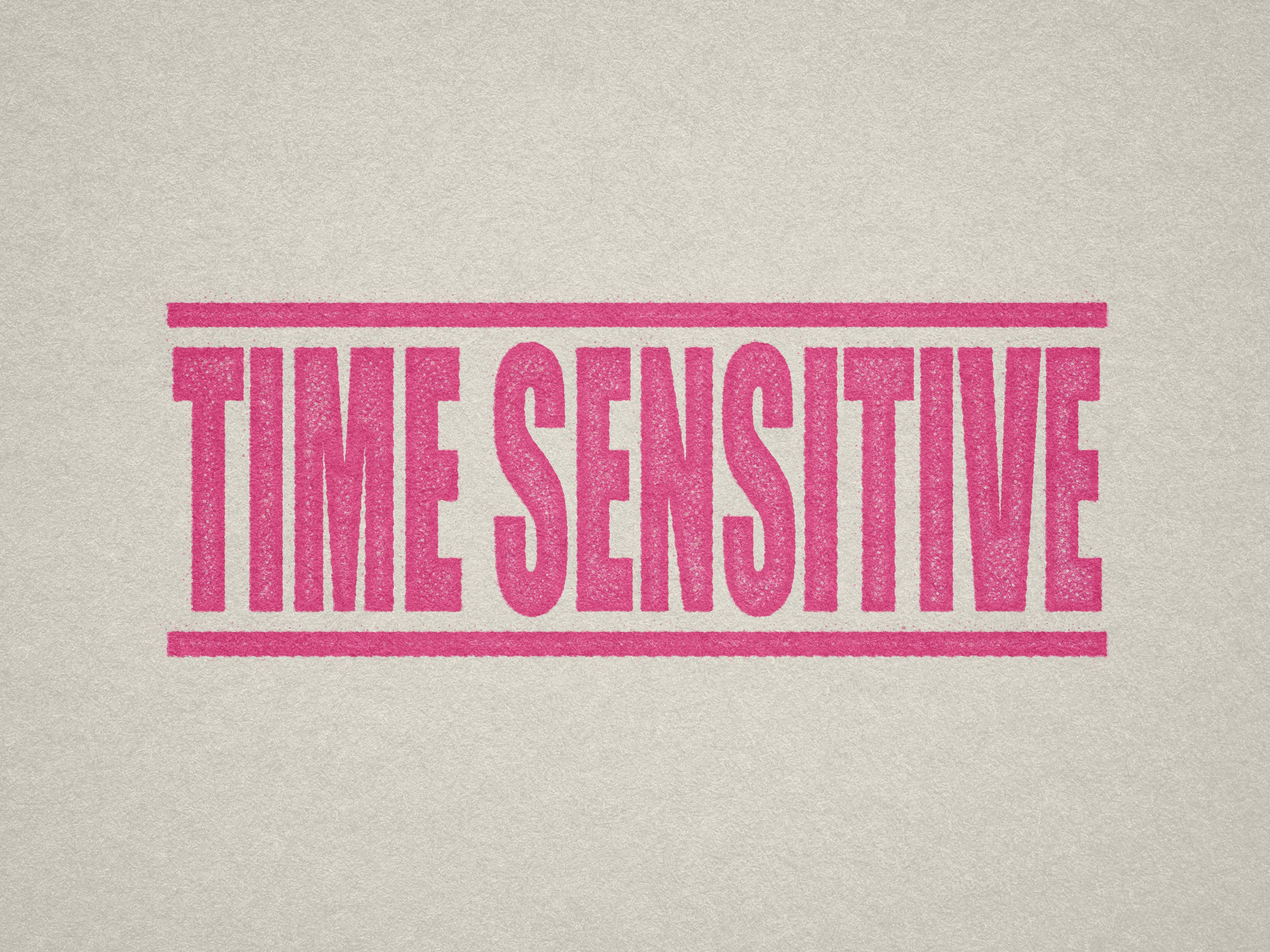 pink Time Sensitive rubber stamp