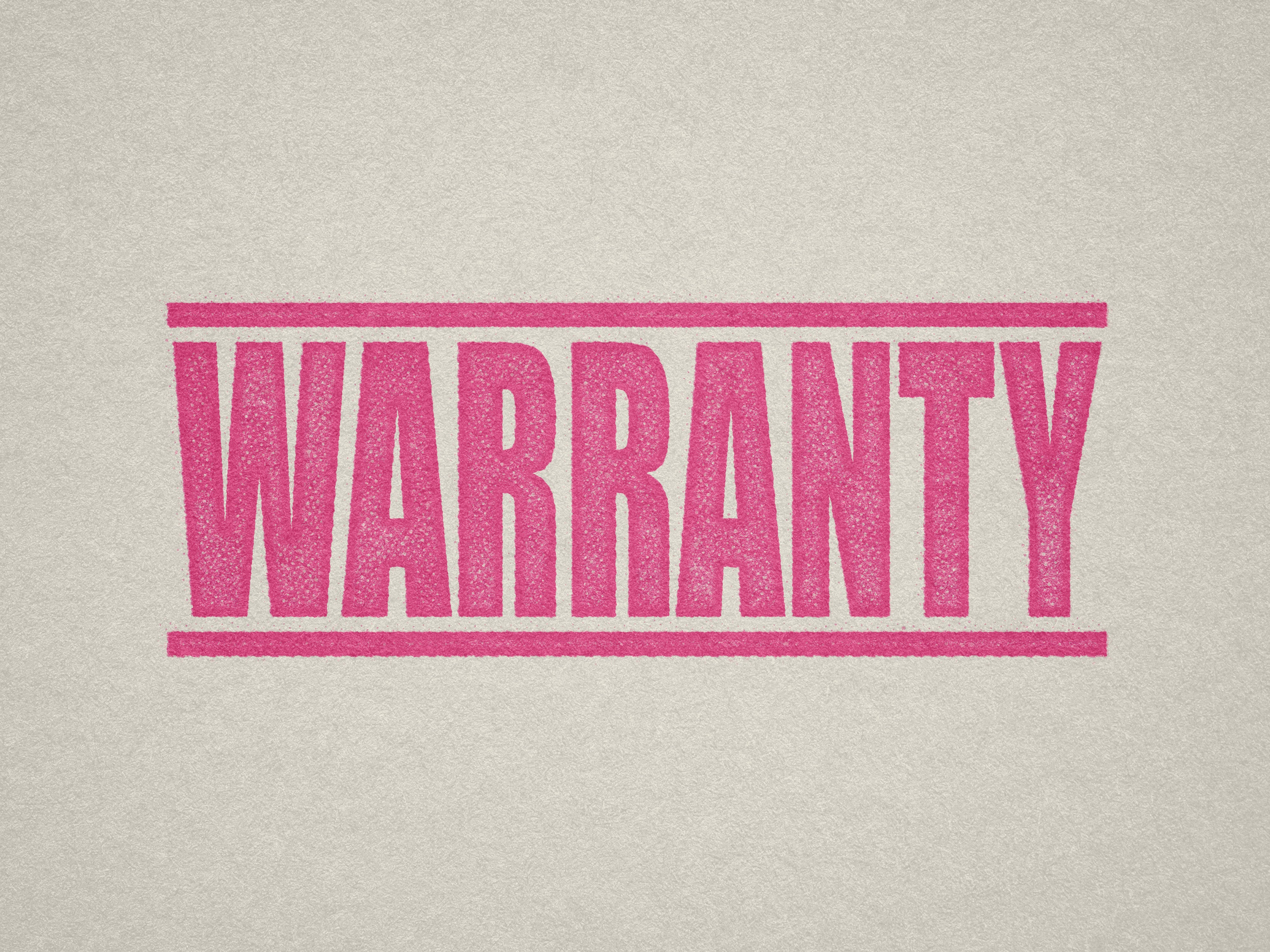 mock up design of 'Warranty ' rubber stamp pink ink in paper background stampers hand stamp office business inventory documents self inking prefill refillable stamps stamping