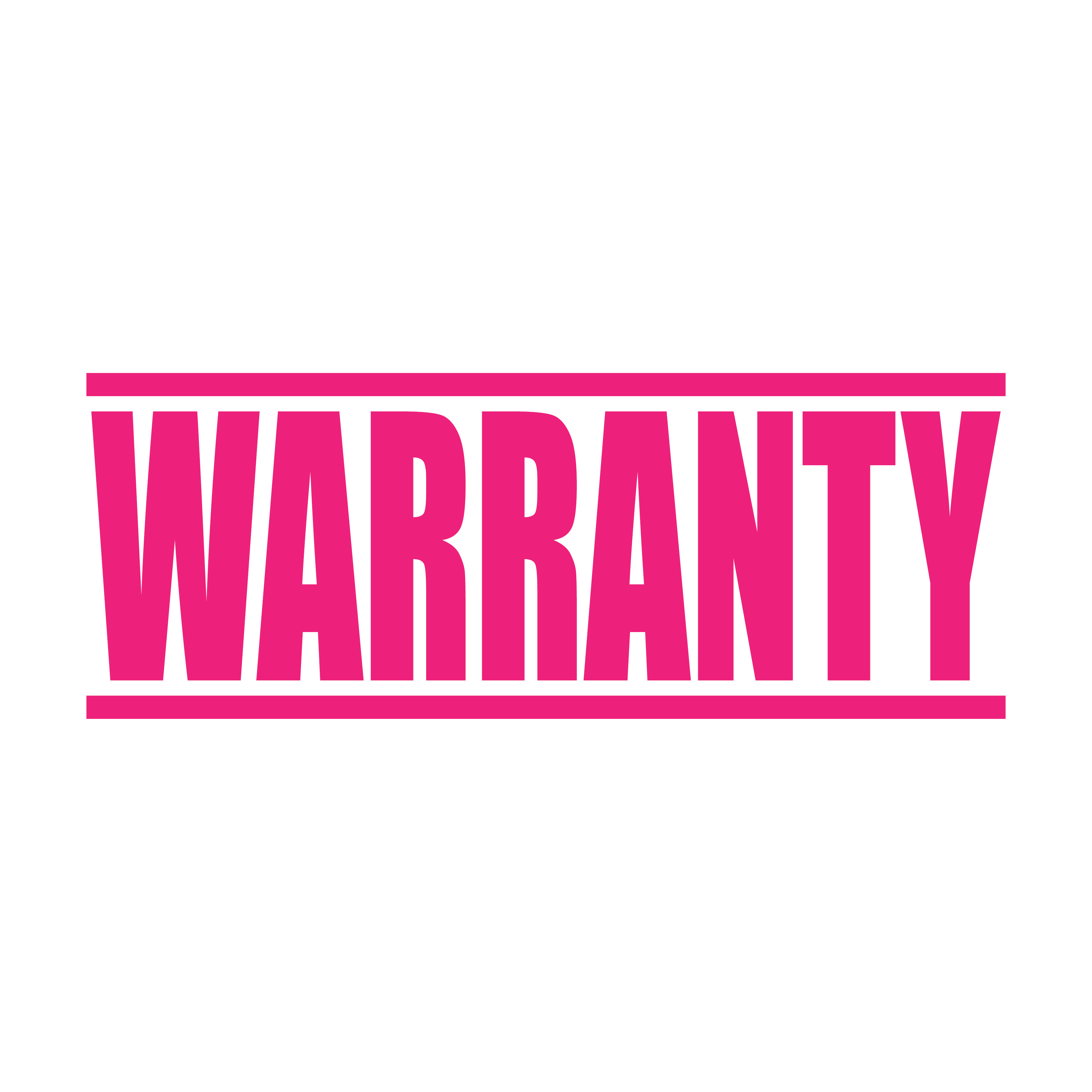 A pink self inking rubber stamp with the word 'Warranty ' printed in bold capital letters in pink ink. stampers hand stamp office business inventory documents self inking prefill refillable stamps stamping