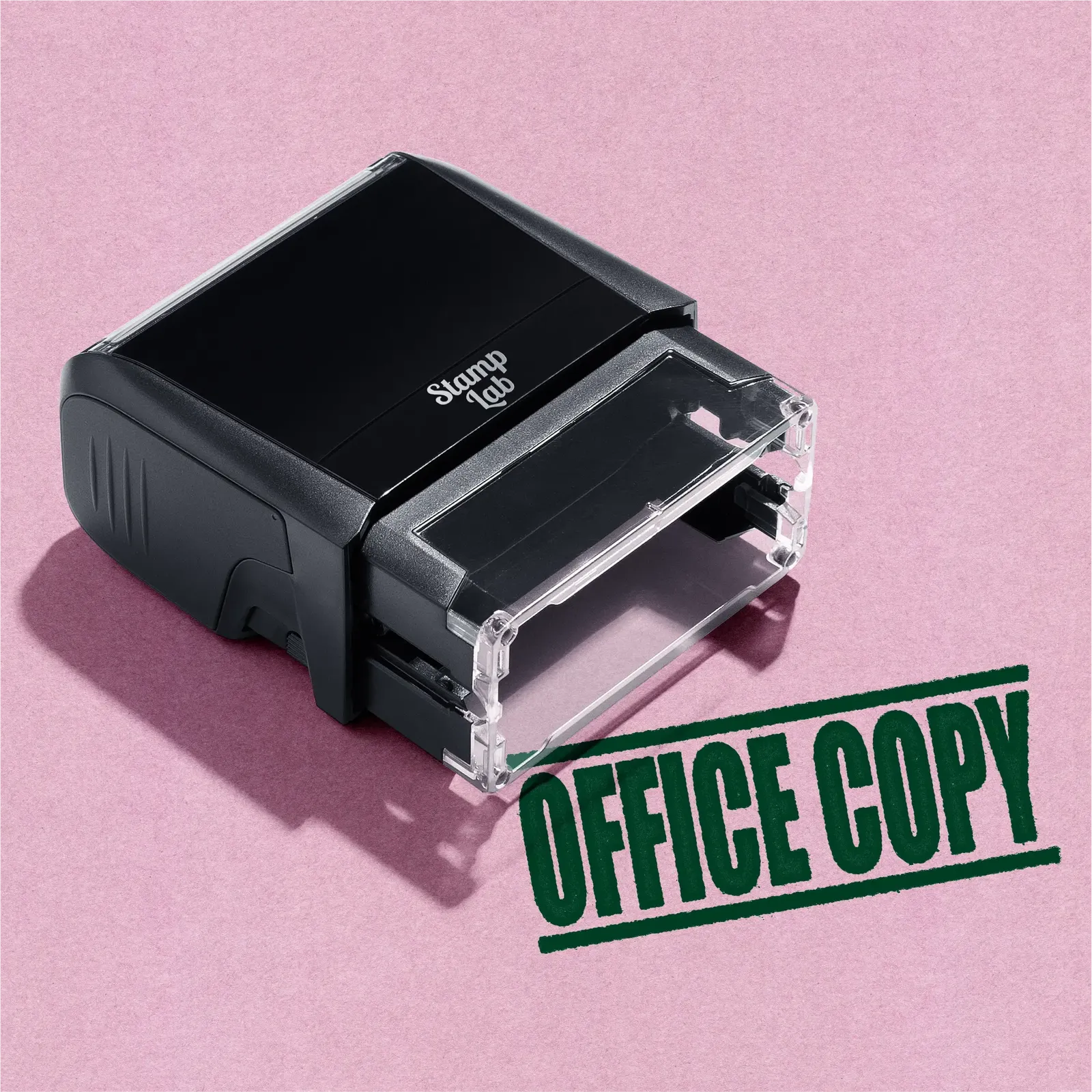 mock up design or lifestyle image of 'Office Copy' rubber stamp green ink in paper background stampers hand stamp office business inventory documents self inking prefill refillable stamps stamping