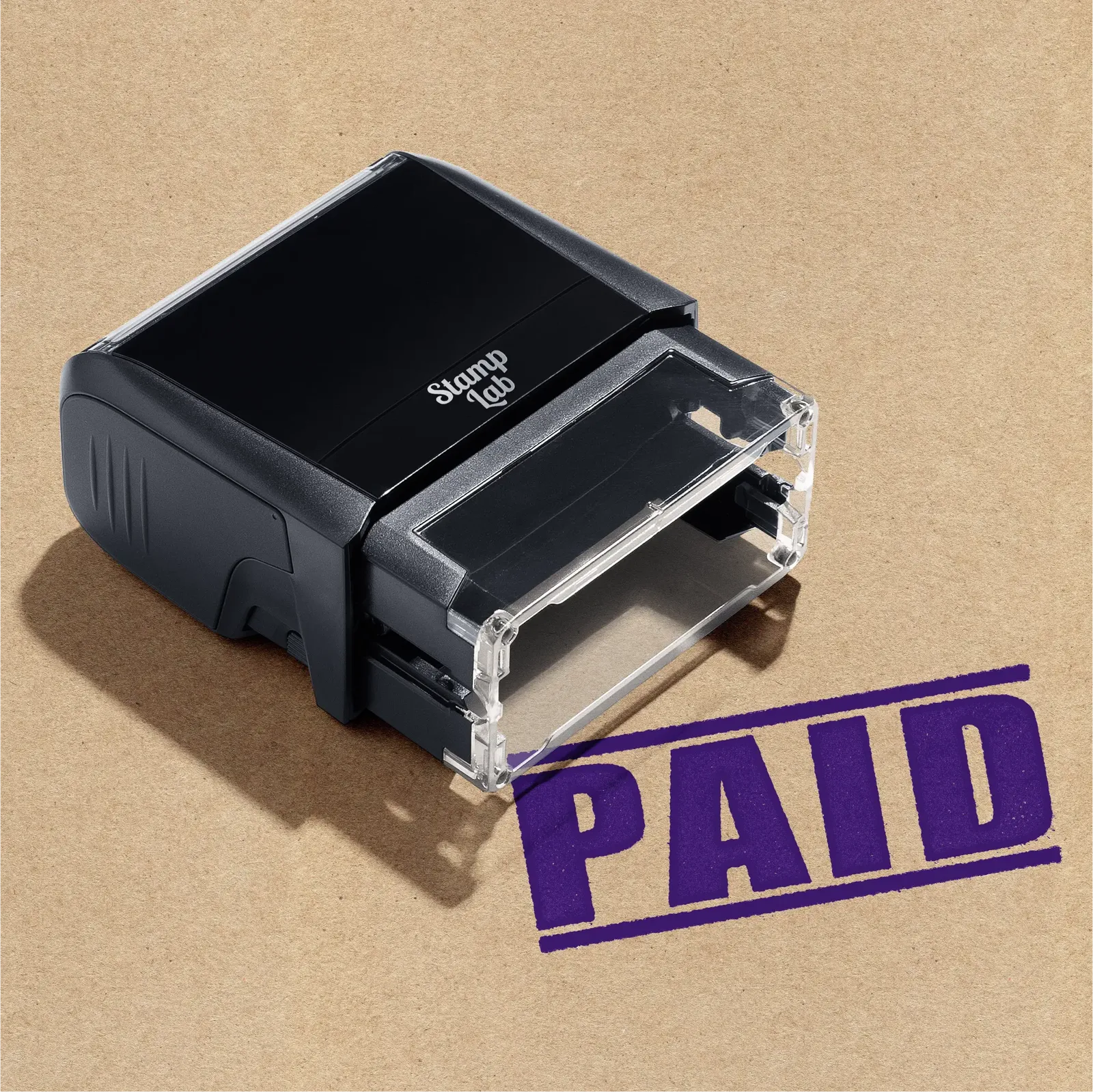 self-inking Paid stamp purple ink