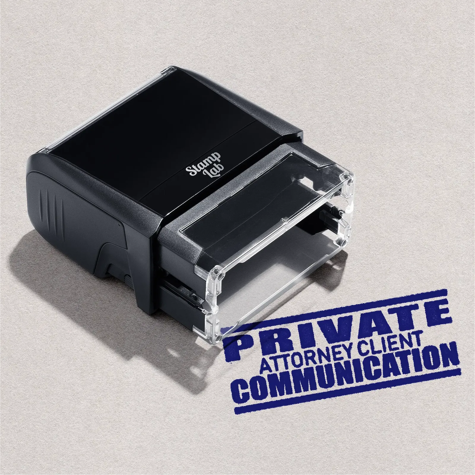 Black stamp with 'Private Attorney Client Communication' text in Blue ink