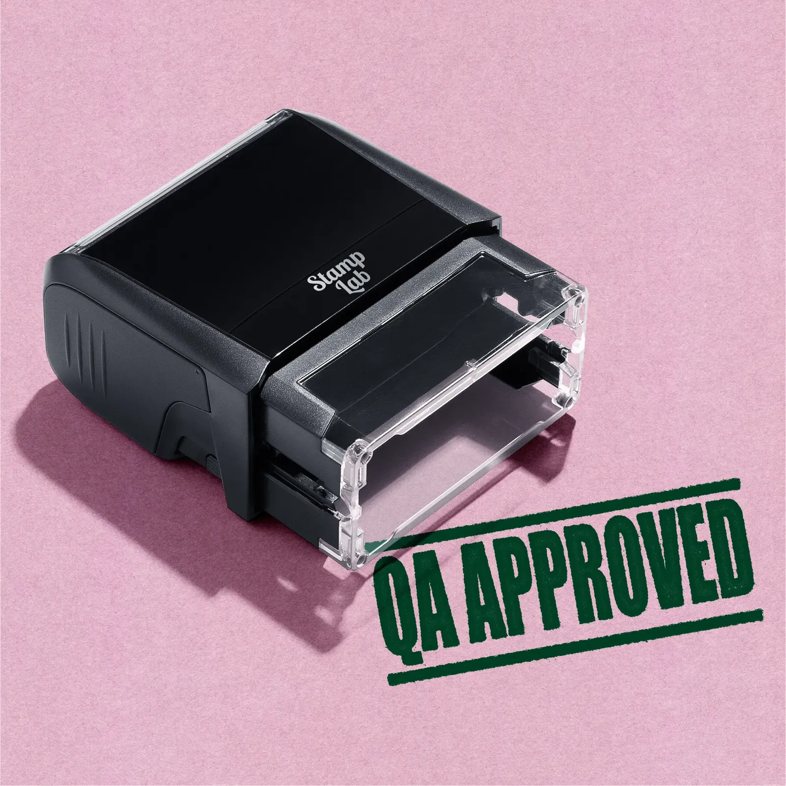 Pre-inked rubber stamp 'QA Approved' readymade design in green ink