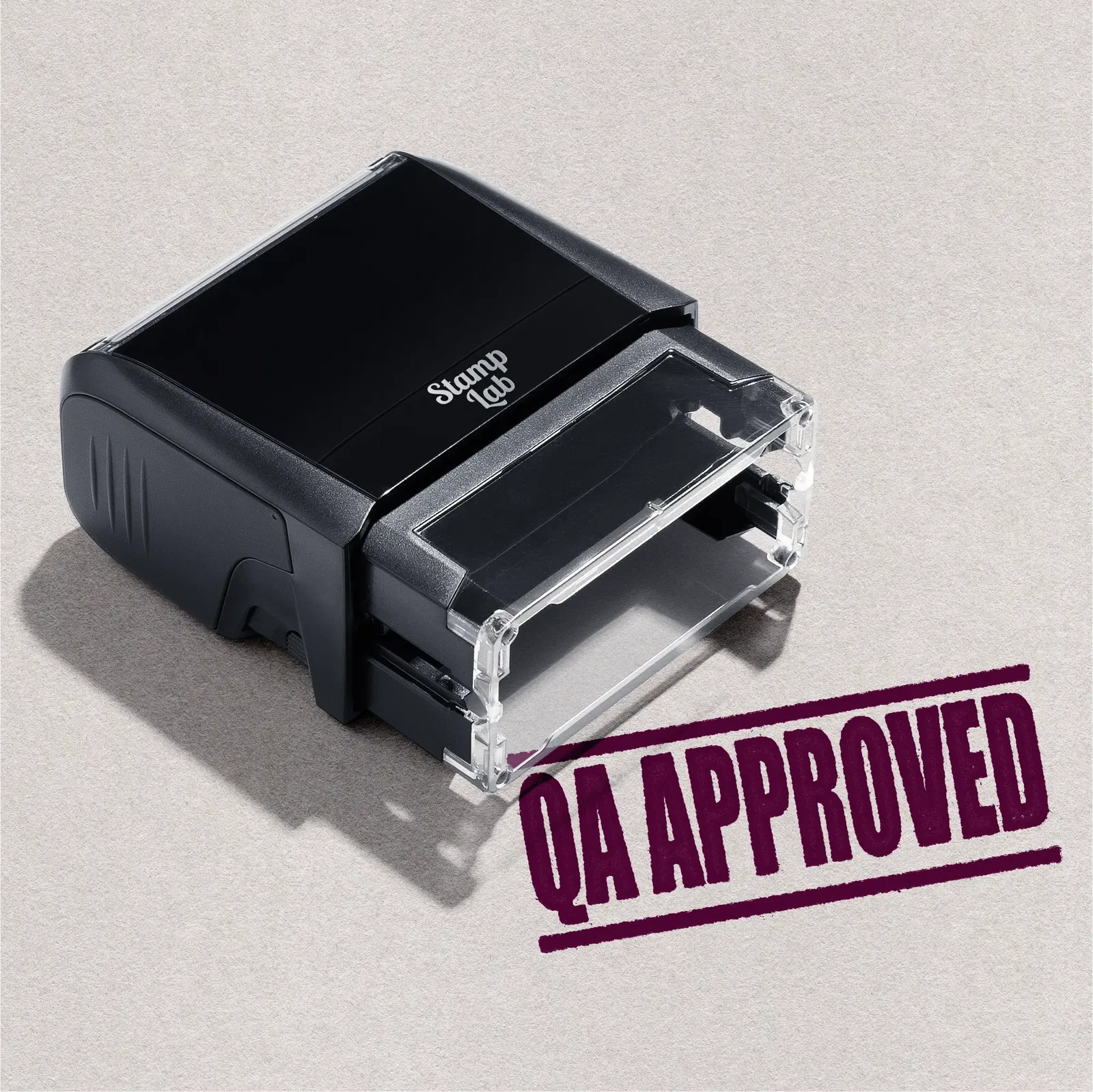 Pre-designed QA Approved office stamp Maroon ink