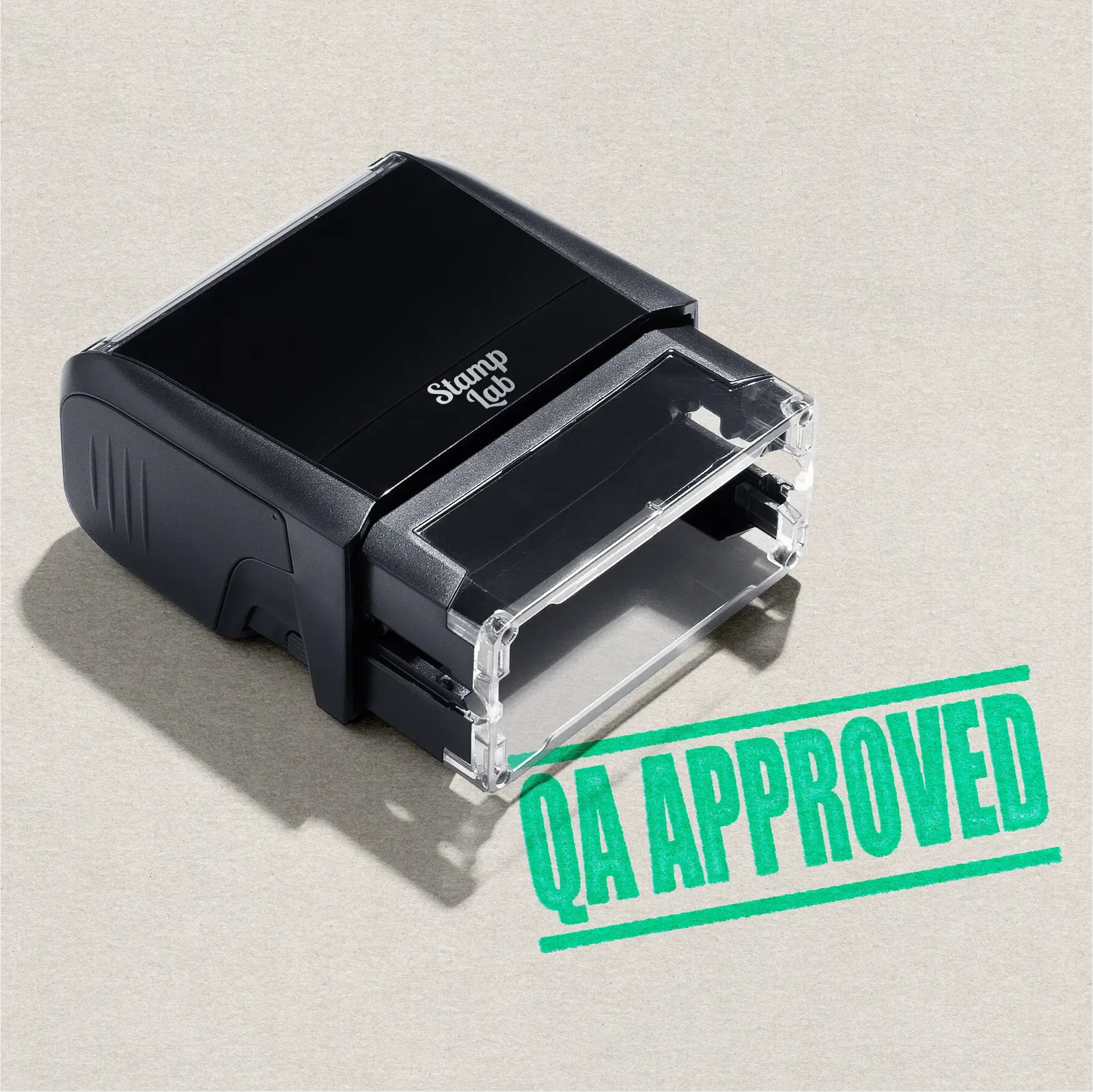 Self-inking rubber stamper mint ink QA Approved design