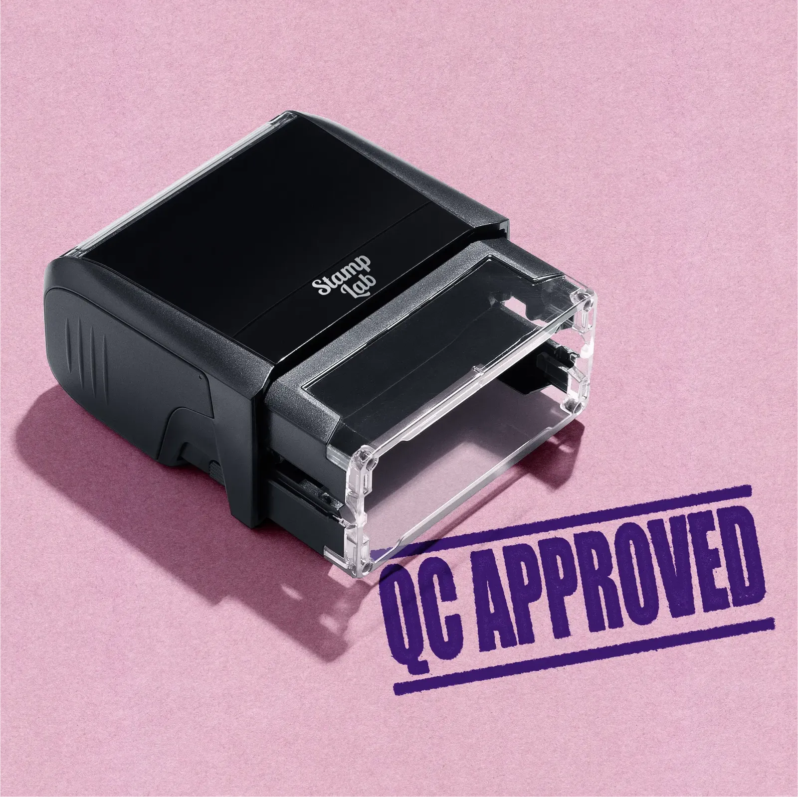 Black stamp with 'QC Approved' Violet ink