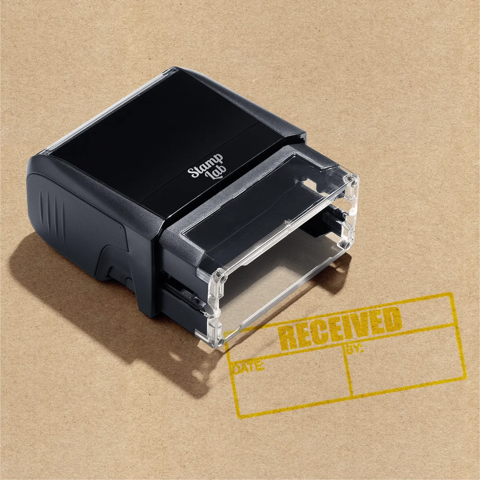 Self-inking rubber stamper RECEIVED 'Date' and 'By design