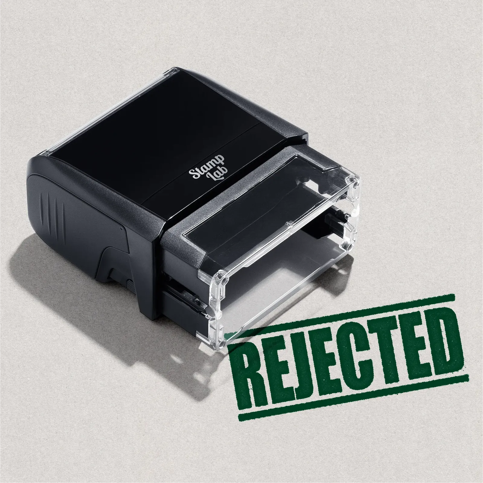 self-inking rubber stamp readymade stamp REJECTED design green ink