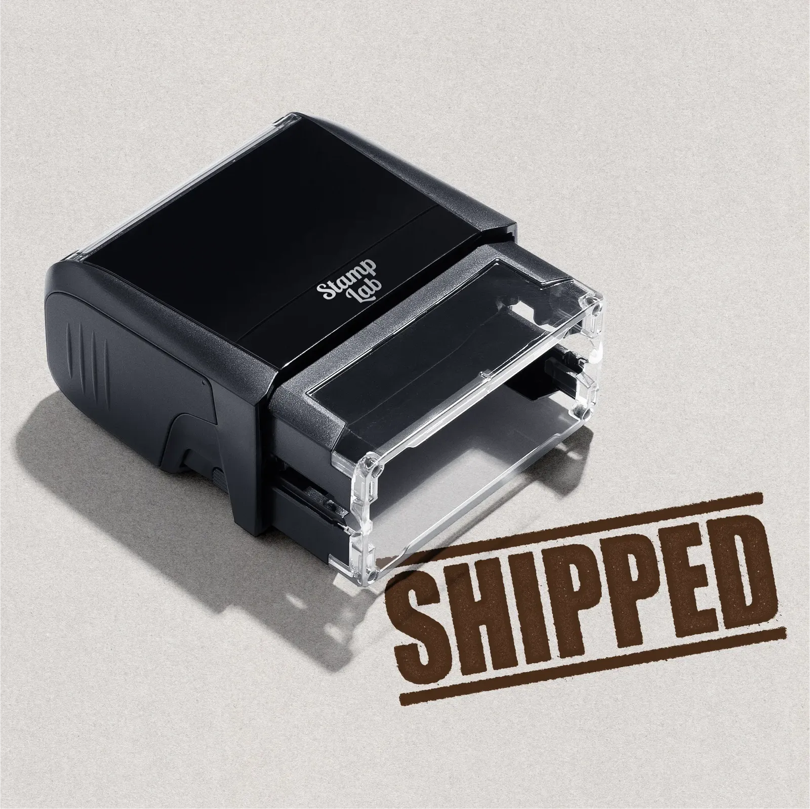 Self-inking rubber stamp "Shipped" design