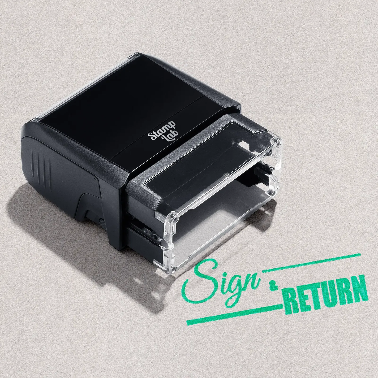 self-inking rubber stamp ready made design - Sign and Return - Mint ink
