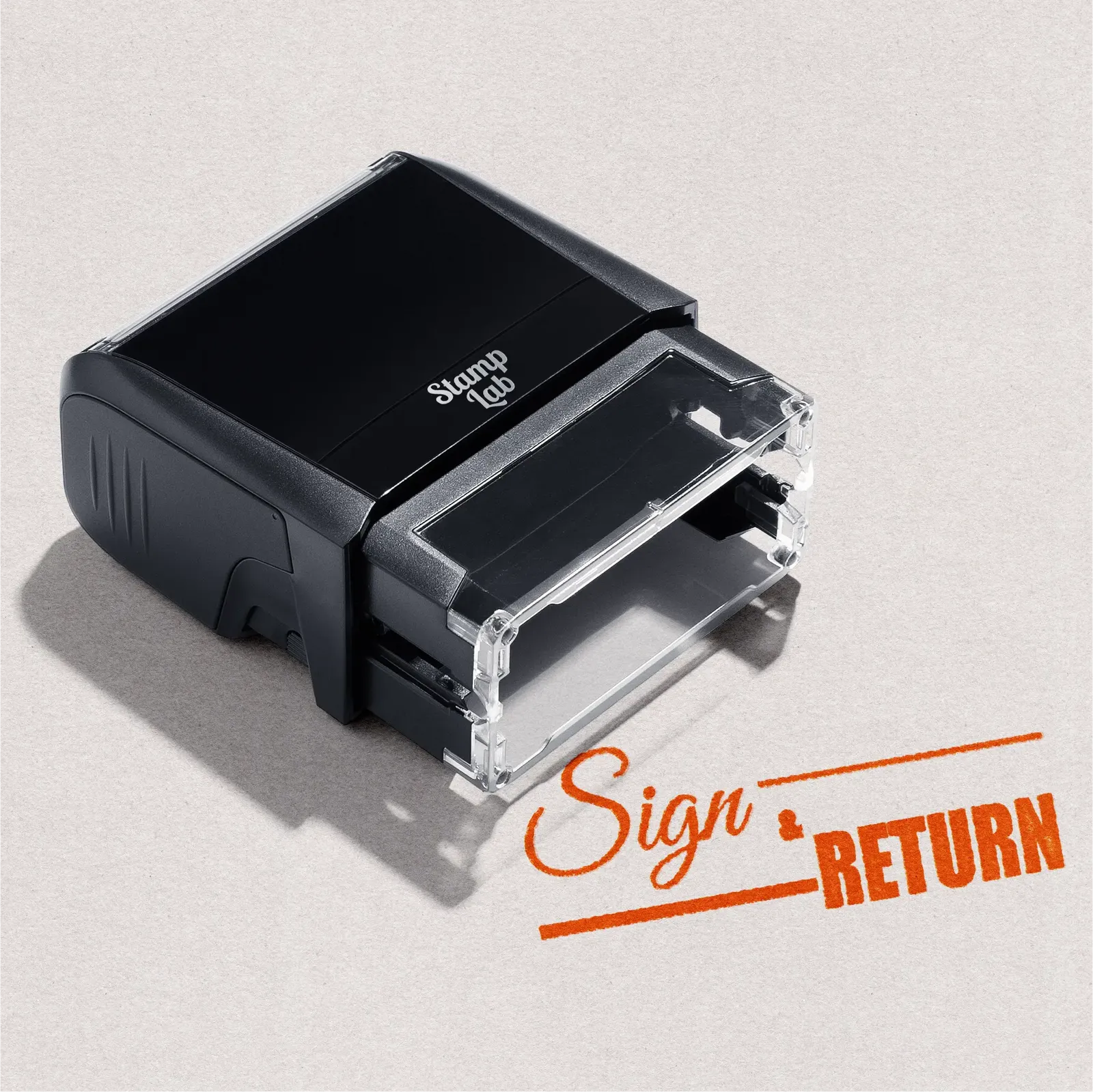 pre-designed Sign and Return stamp Orange ink