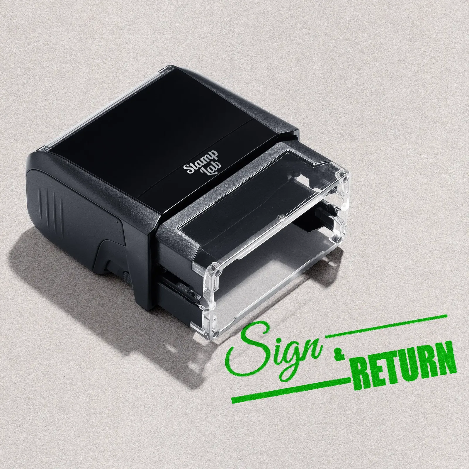 Sign and Return stamp Apple Green ink