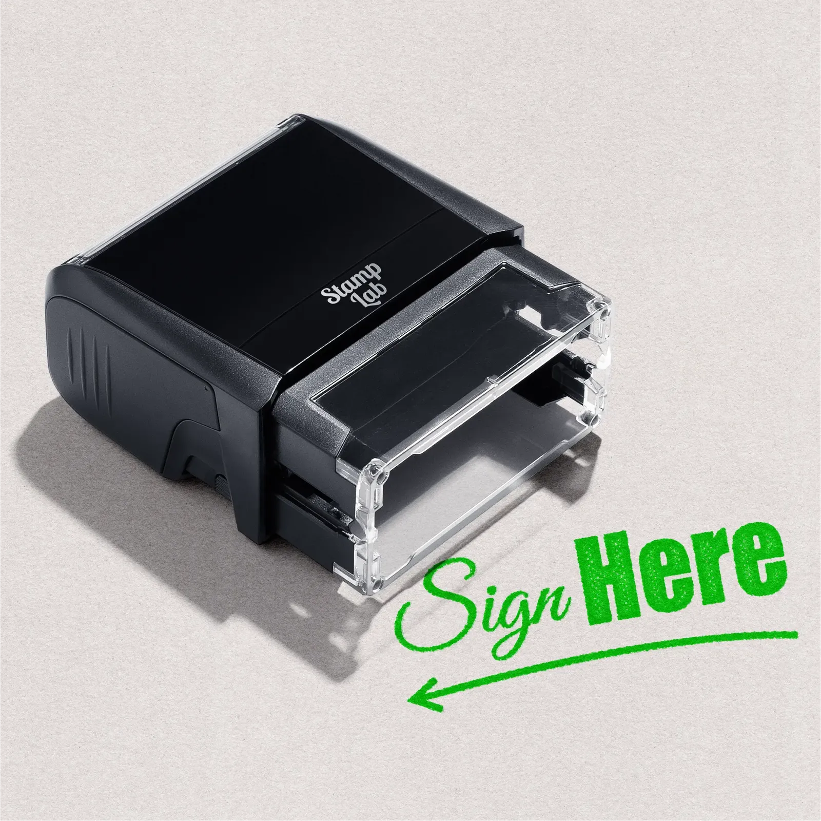 self-inking Sign Here left stamp apple green ink