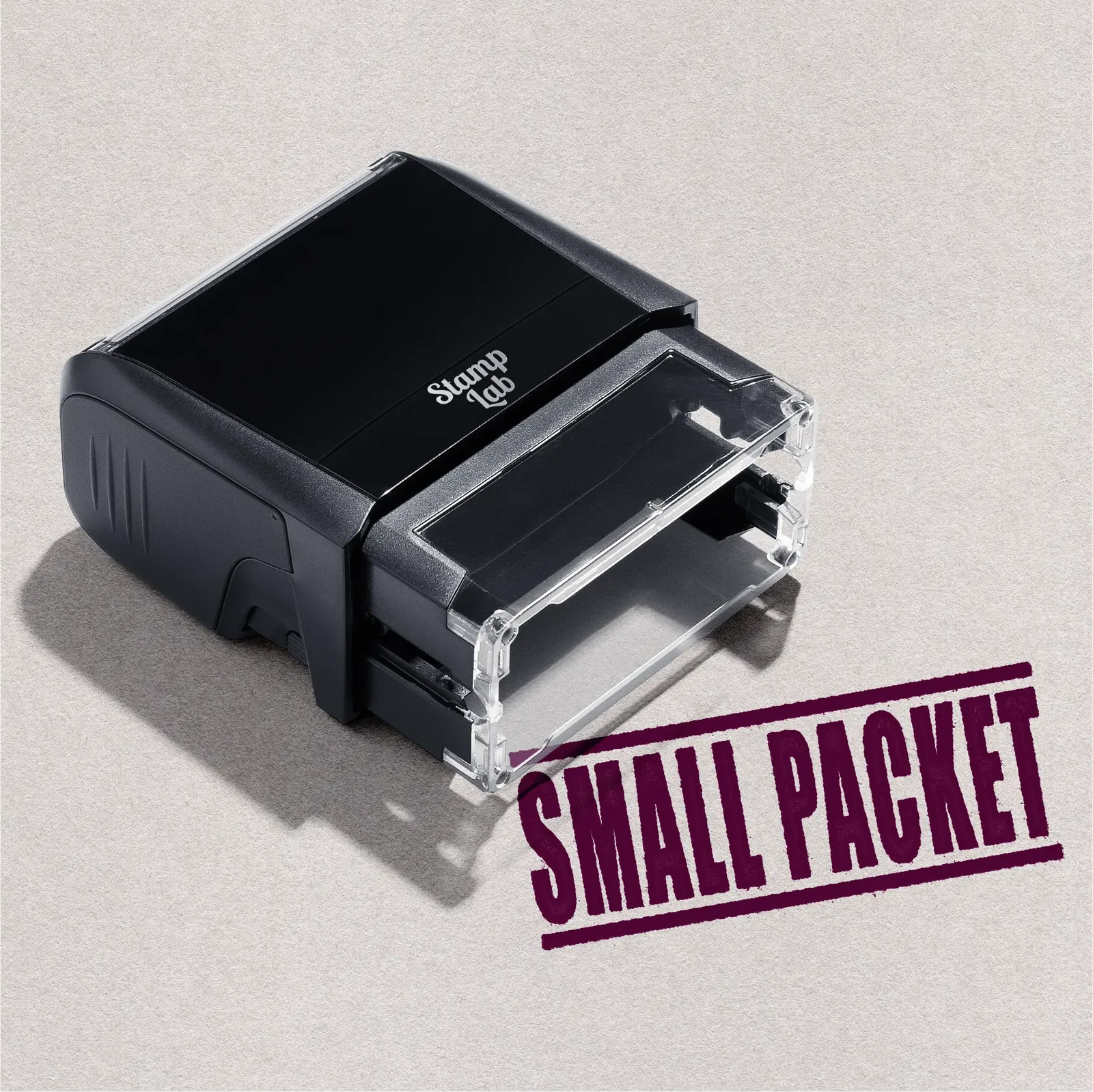 shipping logistics stamp "SMALL PACKET" design Maroon ink