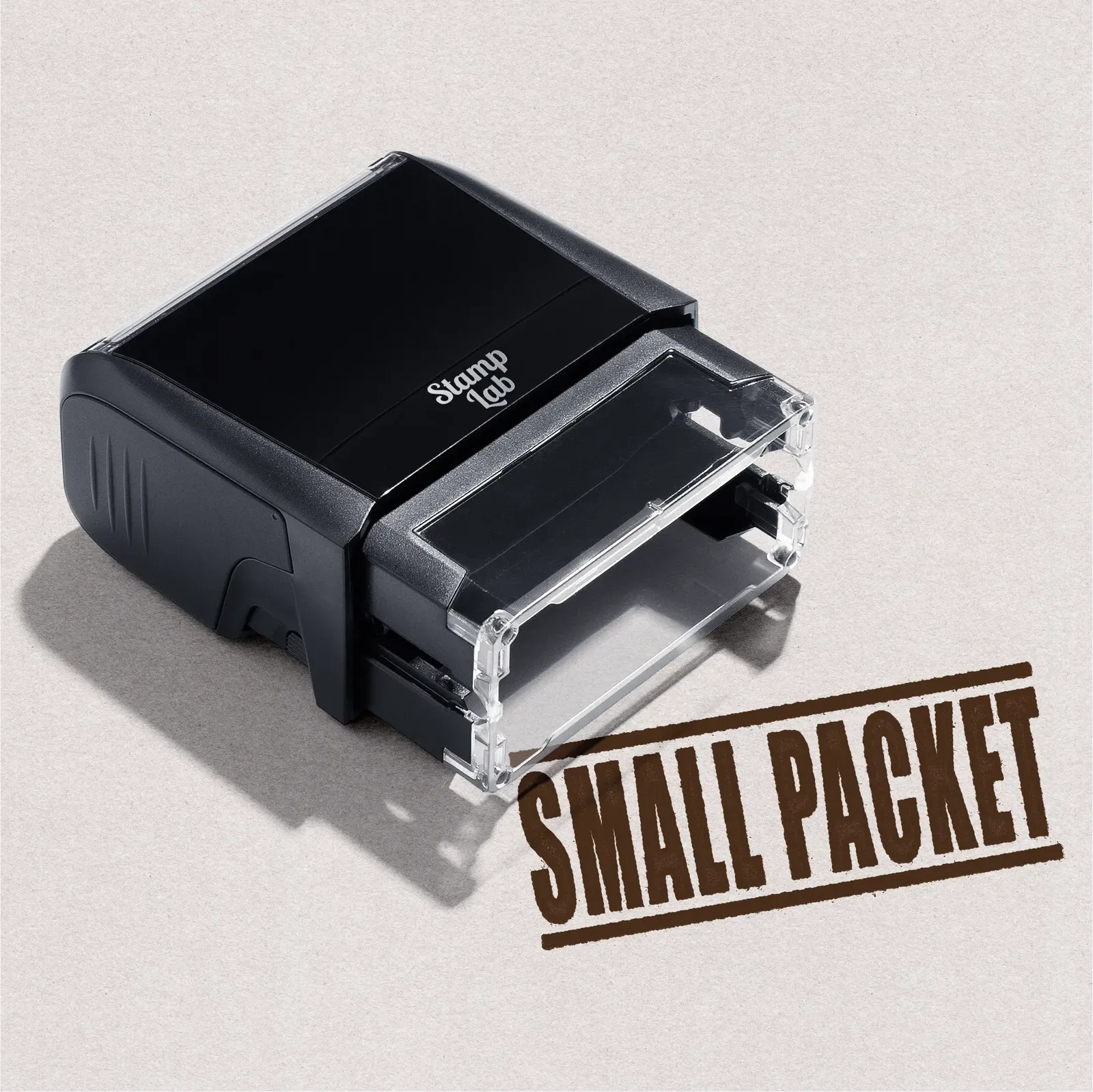 Self-Inking Rubber stamp "SMALL PACKET" Brown ink, Shipping logistics management tool