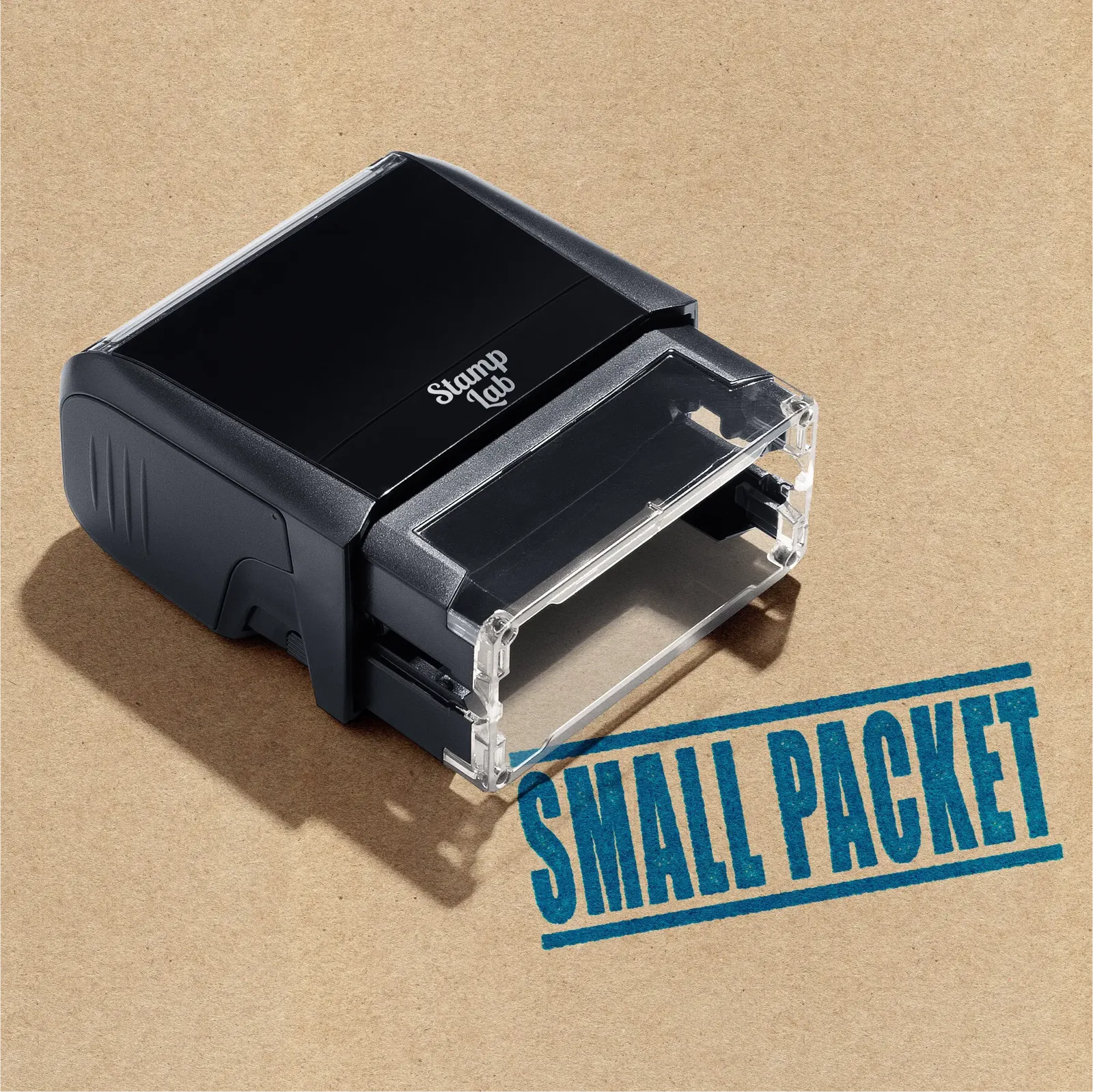 ready made Small Packet pre-inked stamp Turquoise ink